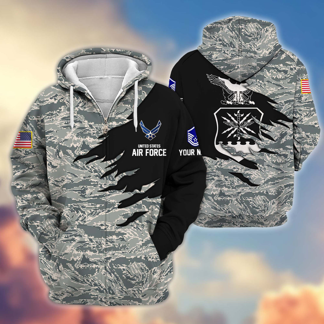 Premium Custom Name, Rank, USAF Veteran Zip Hoodie VPVC605904, Gifts For Air Force Veteran
