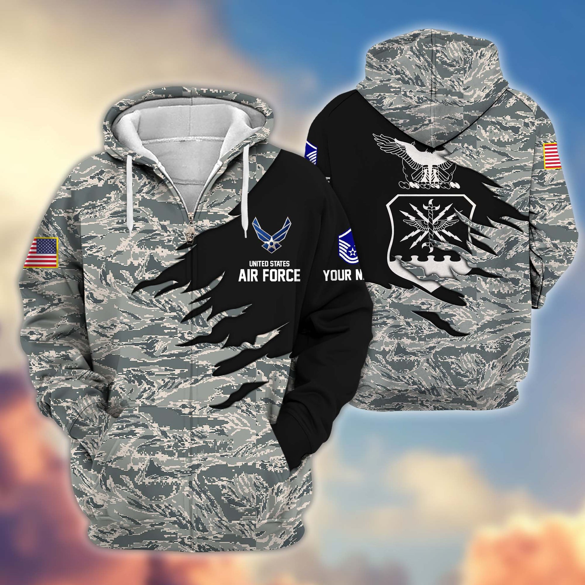 Premium Custom Name, Rank, USAF Veteran Zip Hoodie VPVC605904, Gifts For Air Force Veteran