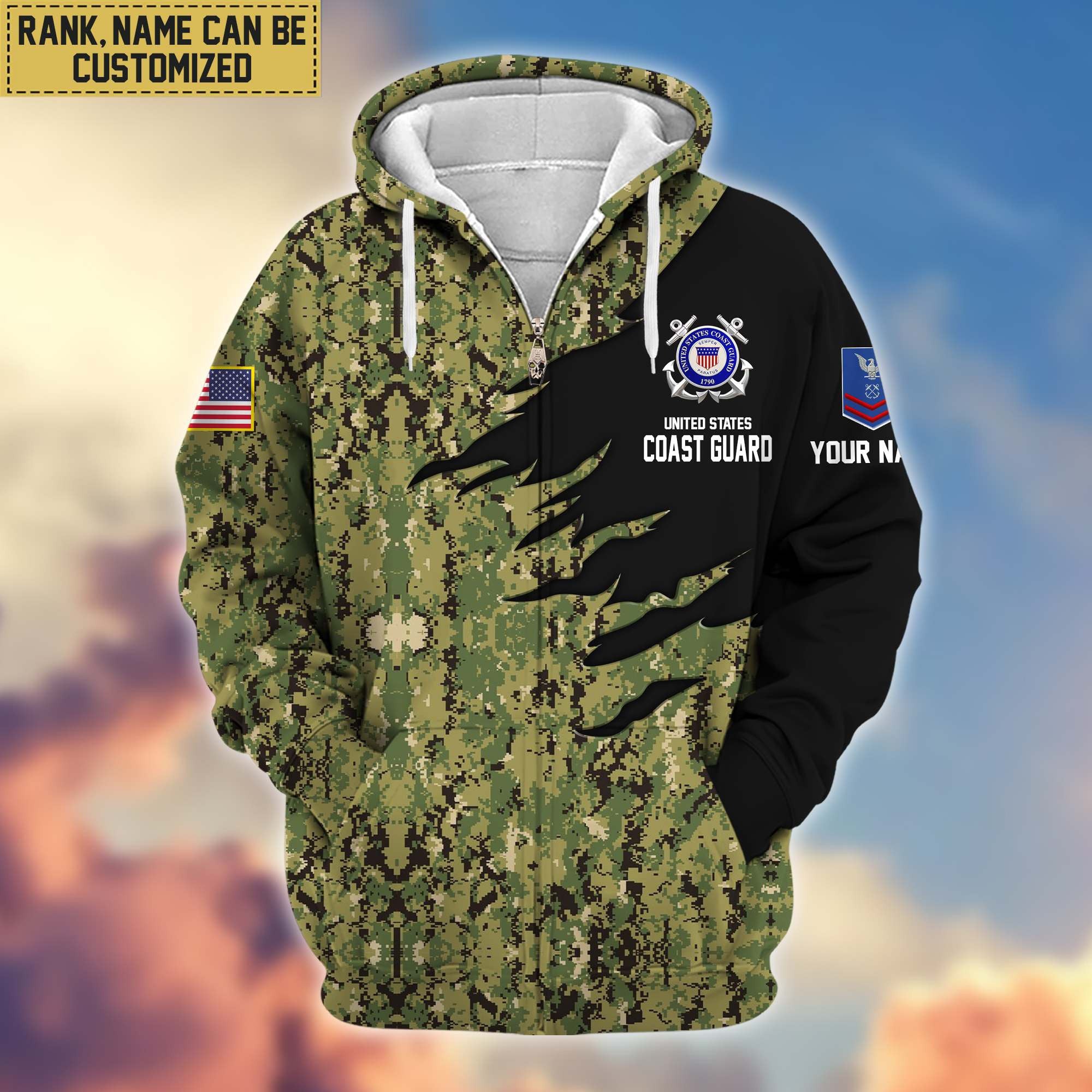 Premium Custom Name, Rank, USCG Veteran Zip Hoodie VPVC605905, Gifts For Coast Guard Veteran
