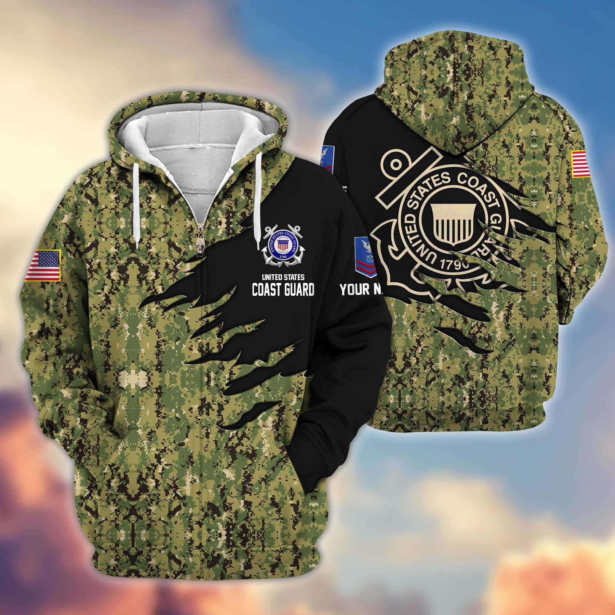 Premium Custom Name, Rank, USCG Veteran Zip Hoodie VPVC605905, Gifts For Coast Guard Veteran