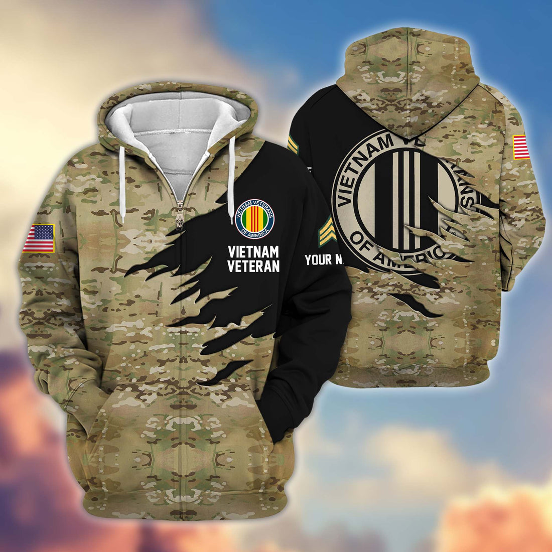 Premium Custom Name, Rank, Vietnam Veteran Zip Hoodie VPVC605906, Gifts For Vietnam Veteran