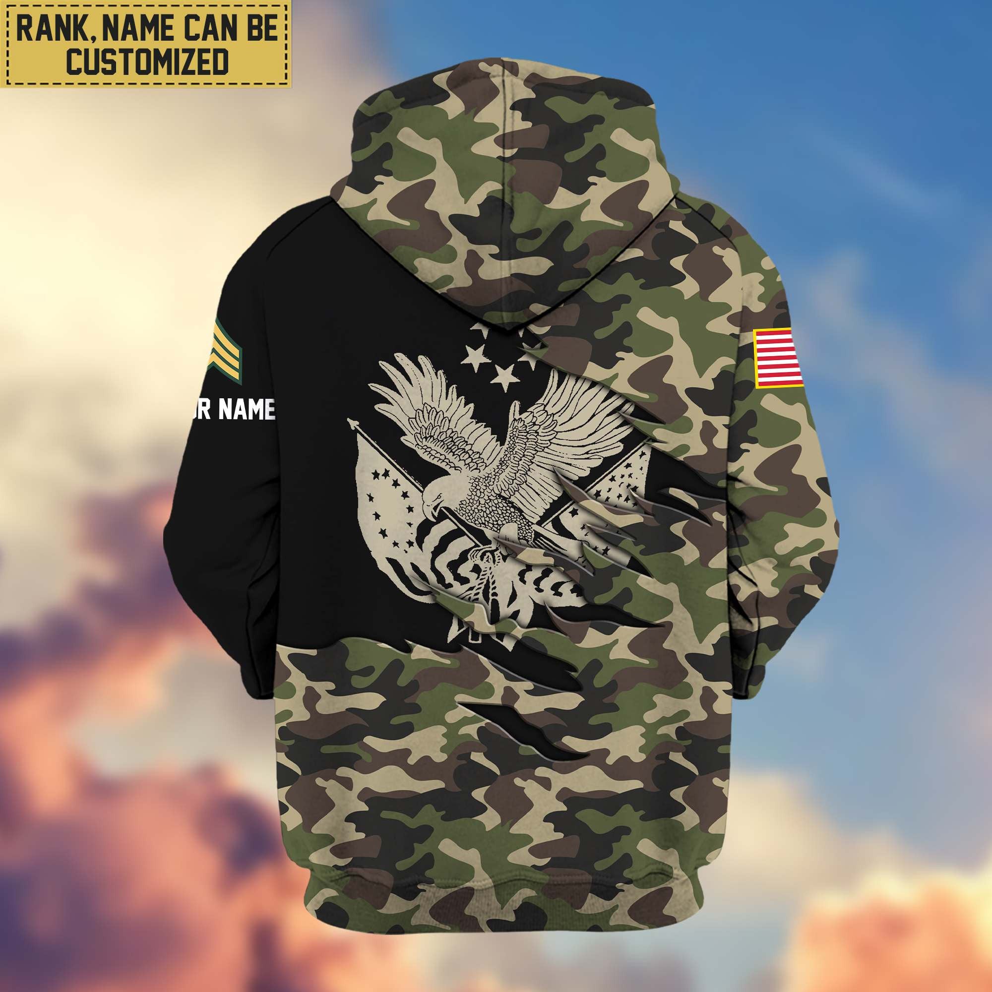 Premium Custom Name, Rank, US Veteran Zip Hoodie VPVC605907, Gifts For US Veterans