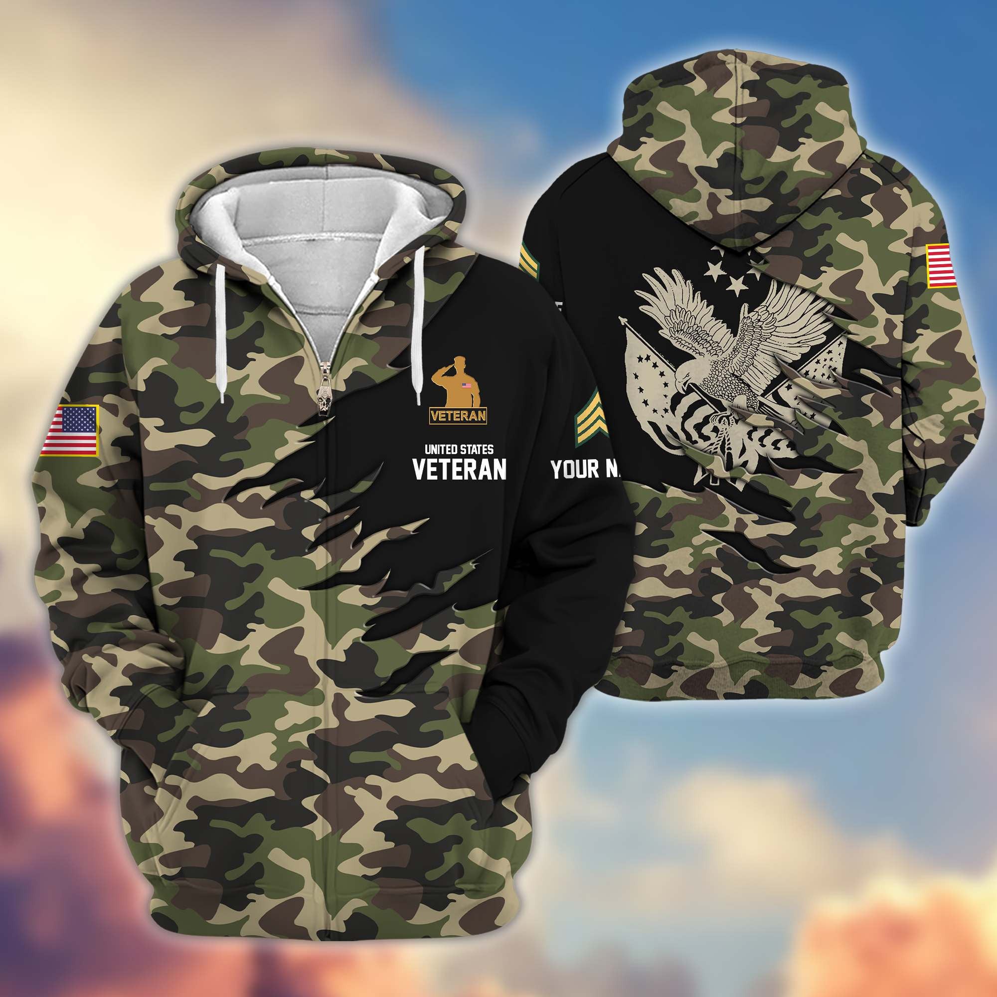 Premium Custom Name, Rank, US Veteran Zip Hoodie VPVC605907, Gifts For US Veterans