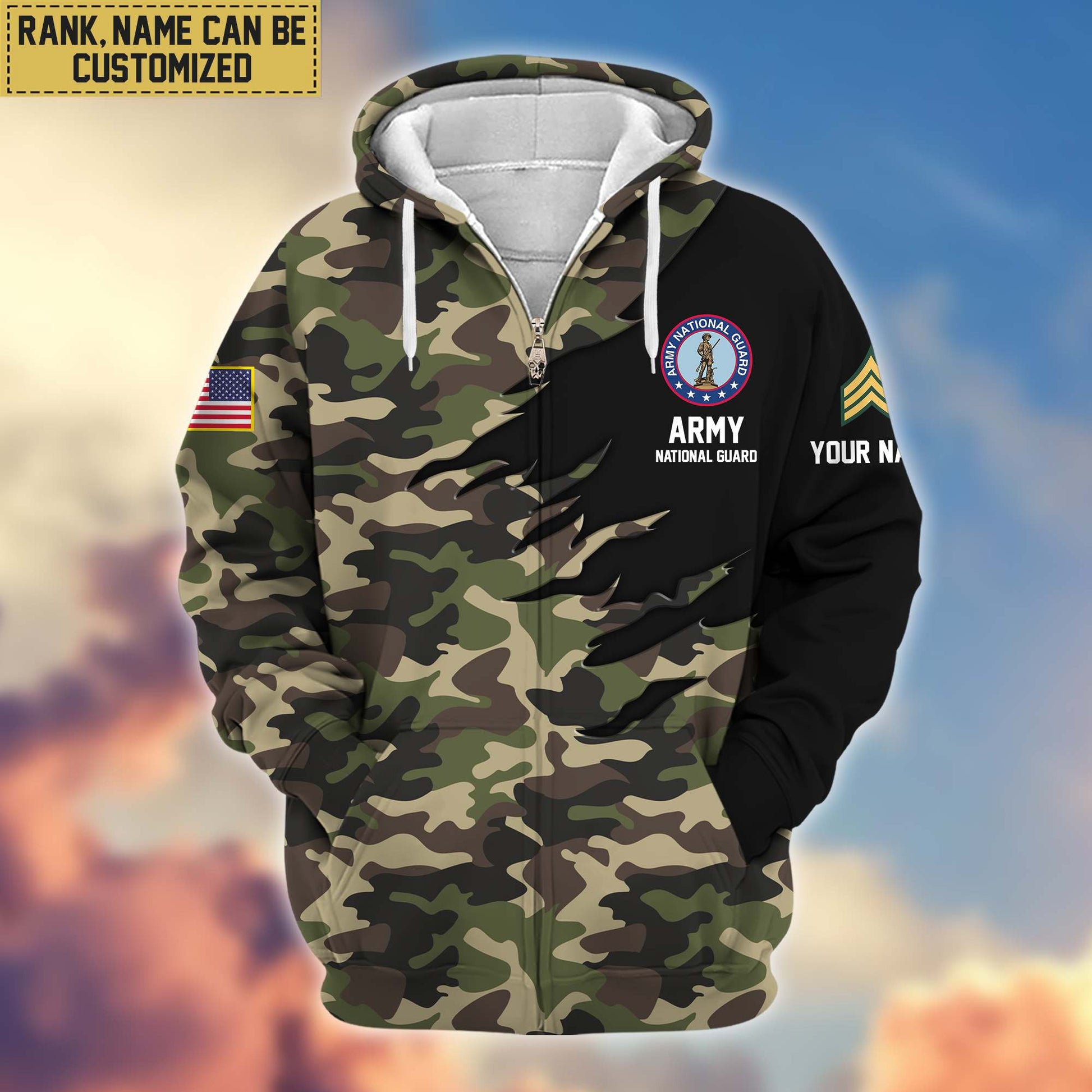 Premium Custom Name, Rank, Army National Guard Veteran Zip Hoodie VPVC605908, Gifts For Army National Guard Veteran