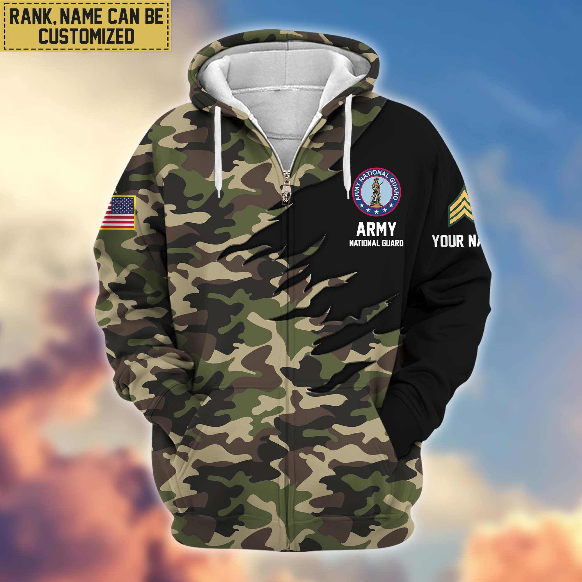 Premium Custom Name, Rank, Army National Guard Veteran Zip Hoodie VPVC605908, Gifts For Army National Guard Veteran