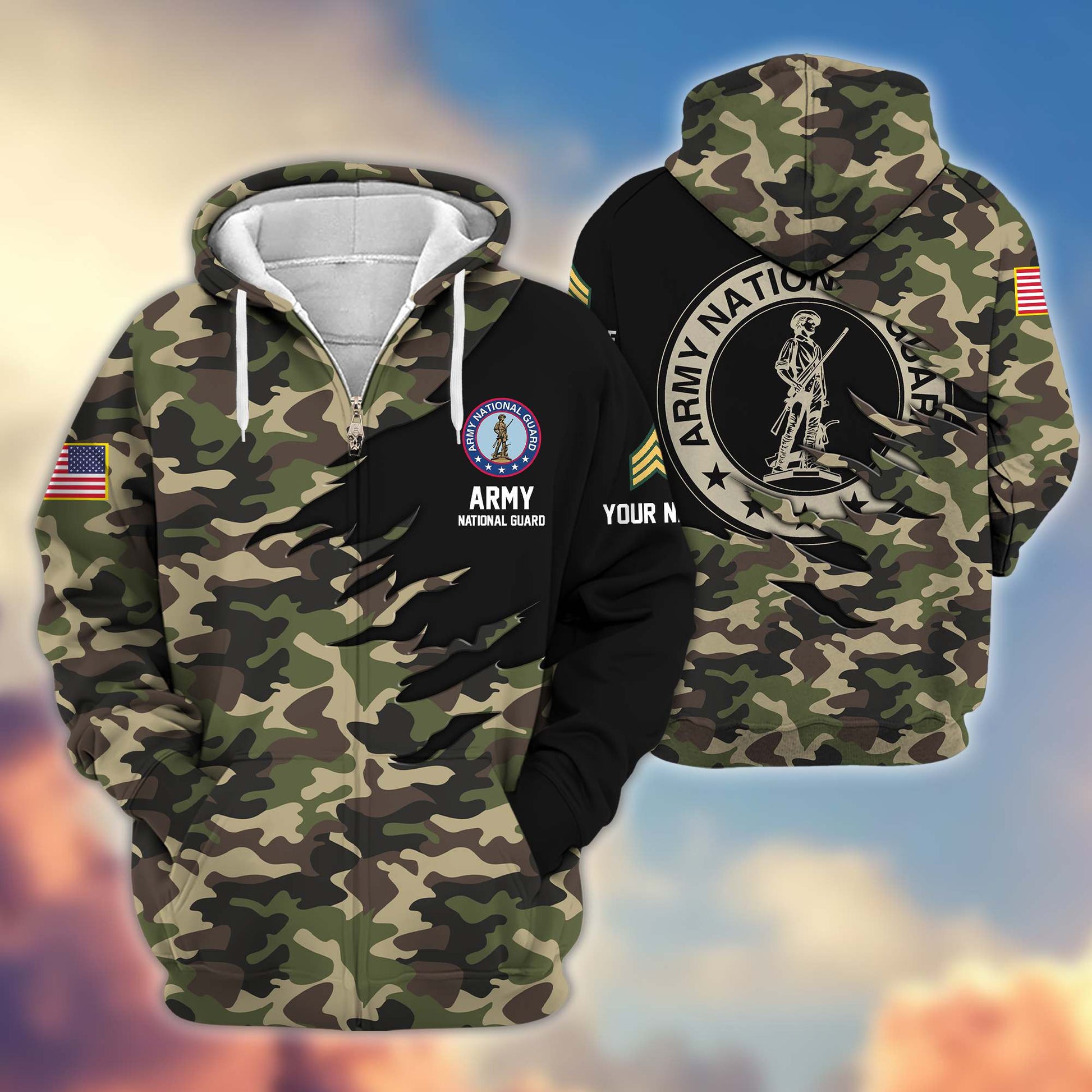 Premium Custom Name, Rank, Army National Guard Veteran Zip Hoodie VPVC605908, Gifts For Army National Guard Veteran