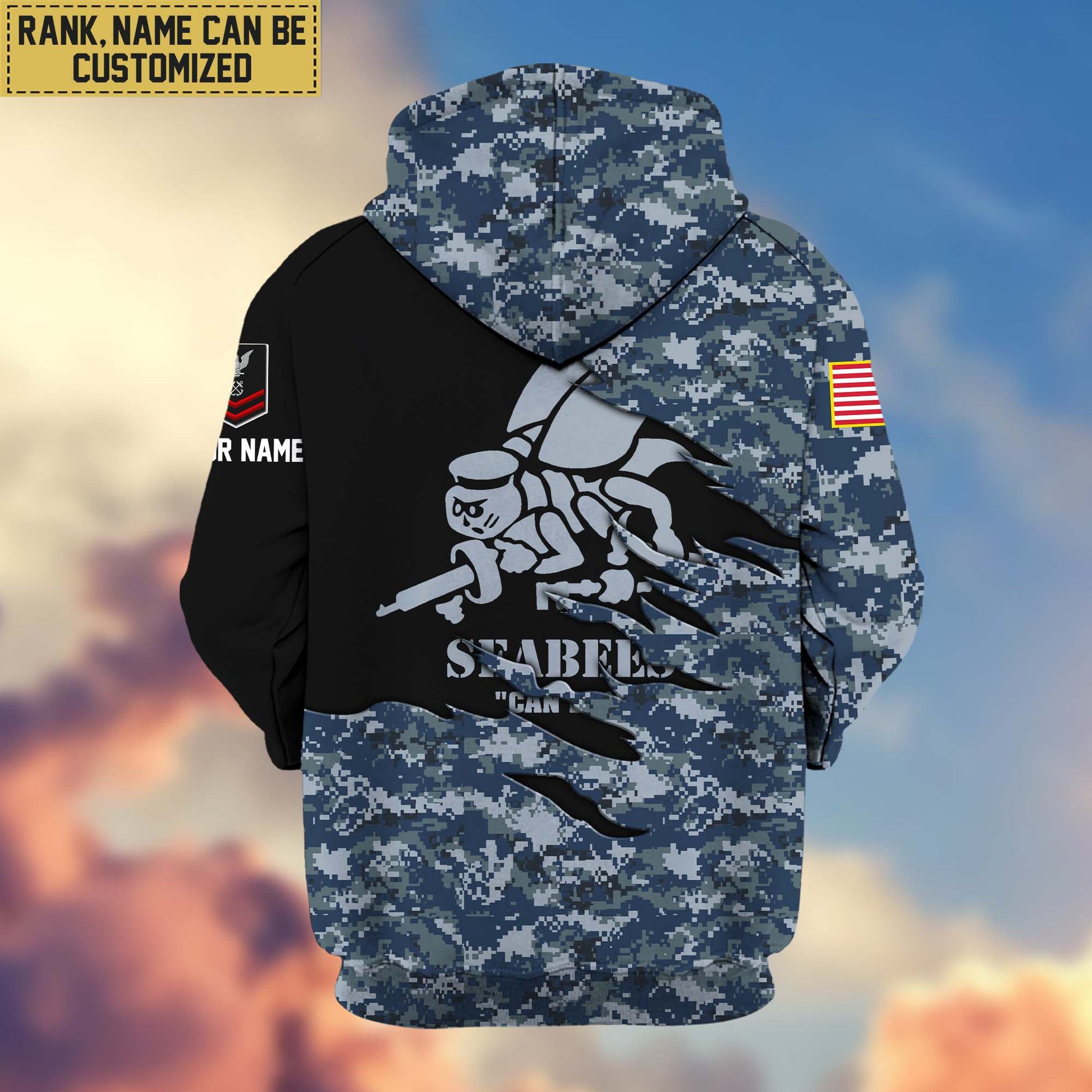 Premium Custom Name, Rank, US Seabees Veteran Zip Hoodie VPVC605909, Gifts For Seabees Veteran