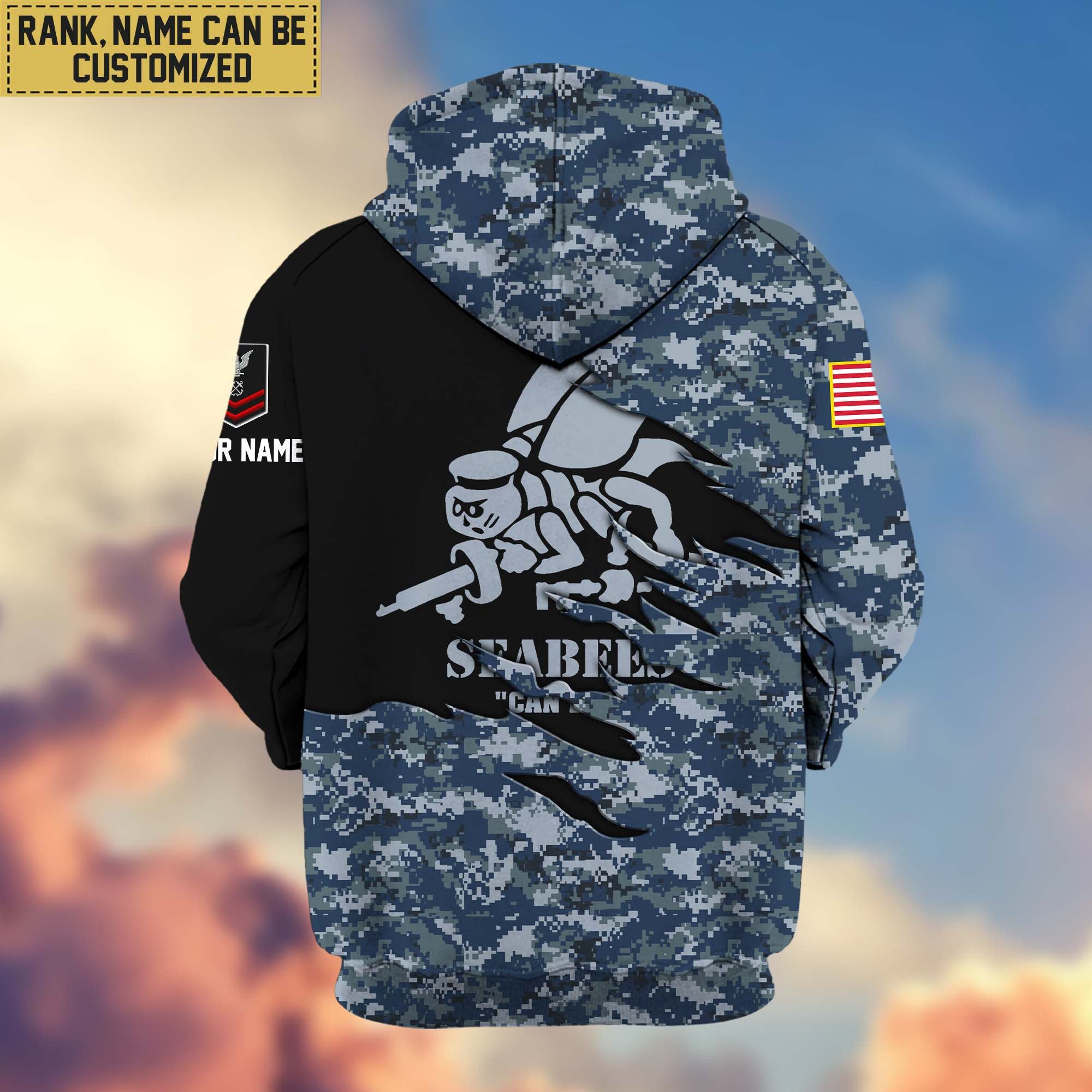 Premium Custom Name, Rank, US Seabees Veteran Zip Hoodie VPVC605909, Gifts For Seabees Veteran