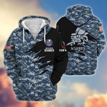 Premium Custom Name, Rank, US Seabees Veteran Zip Hoodie VPVC605909, Gifts For Seabees Veteran