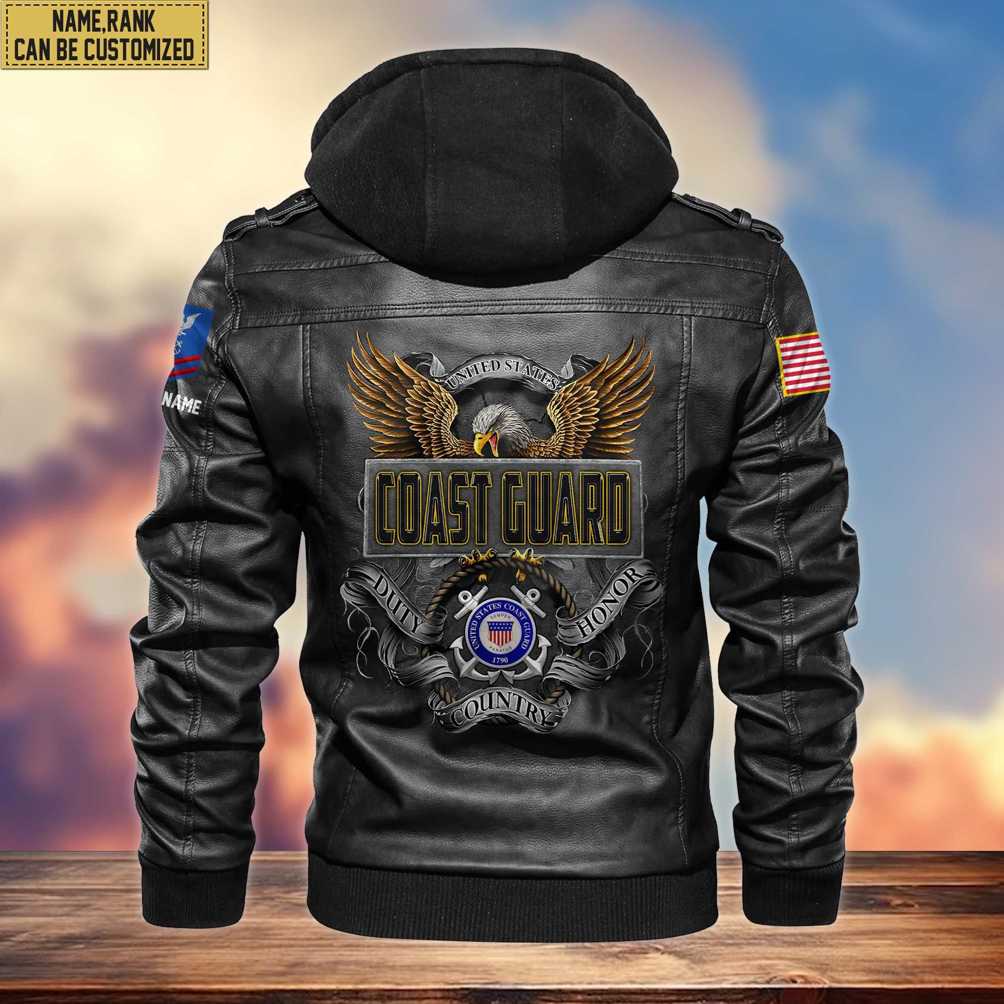 Premium USCG Leather Jacket VPVC701205, Custom Name, Rank, Gifts For Coast Guard Veteran