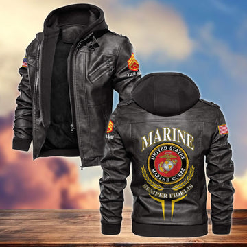 Premium USMC Leather Jacket VPVC701303, Custom Name, Rank, Gifts For Marine Veteran