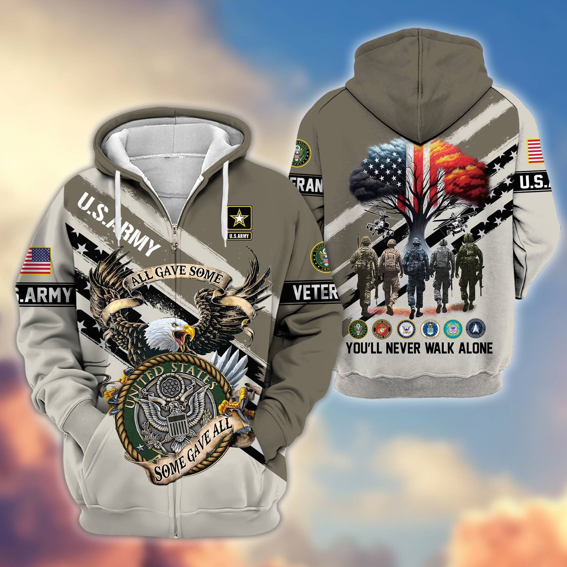 Premium All Gave Some Some Gave All US Veterans Zip Hoodie BPVC181001, Gifts For US Veterans, Gifts For Veterans Day