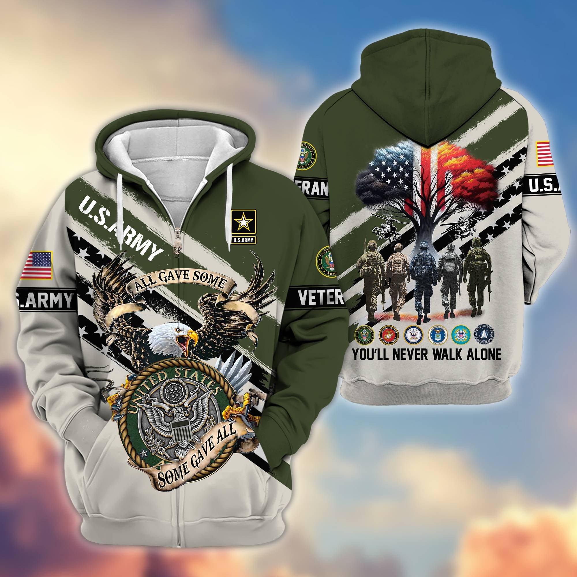 Premium All Gave Some Some Gave All US Veterans Zip Hoodie BPVC181001, Gifts For US Veterans, Gifts For Veterans Day
