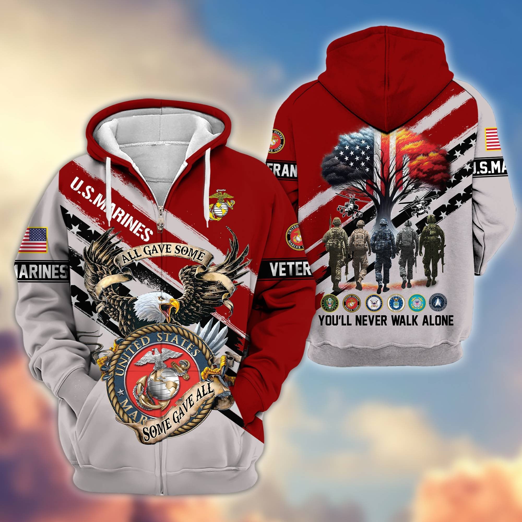 Premium All Gave Some Some Gave All US Veterans Zip Hoodie BPVC181001, Gifts For US Veterans, Gifts For Veterans Day