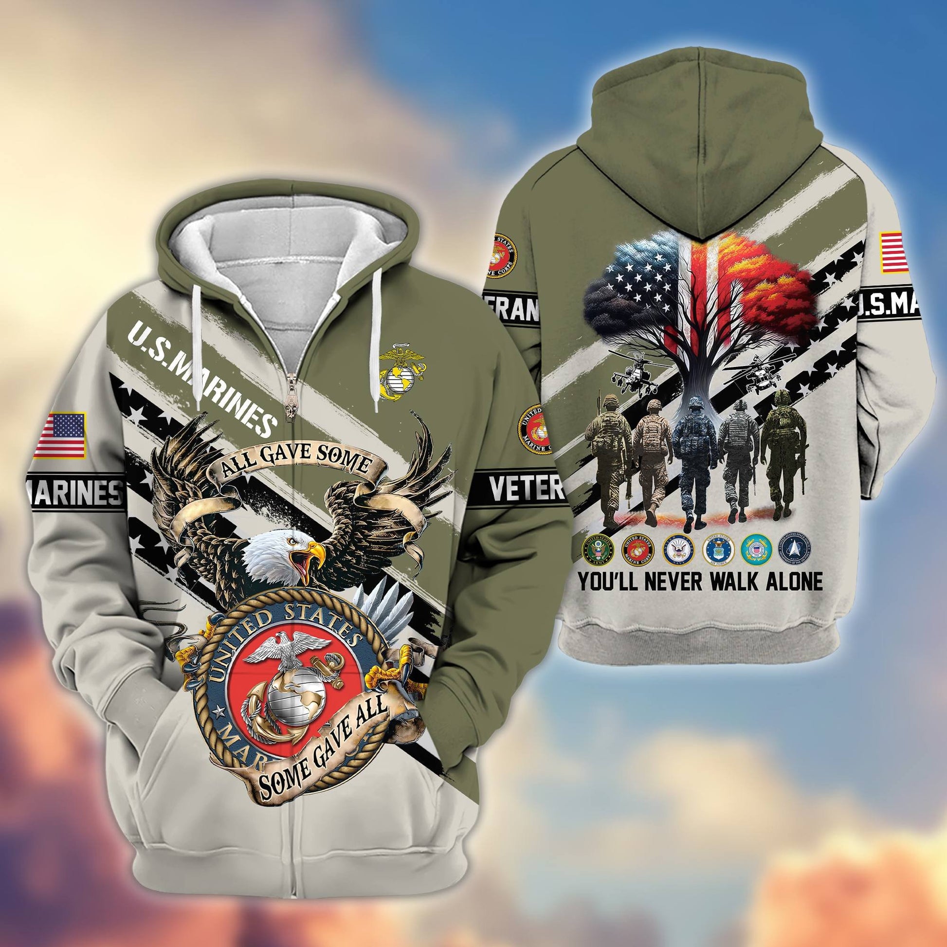 Premium All Gave Some Some Gave All US Veterans Zip Hoodie BPVC181001, Gifts For US Veterans, Gifts For Veterans Day