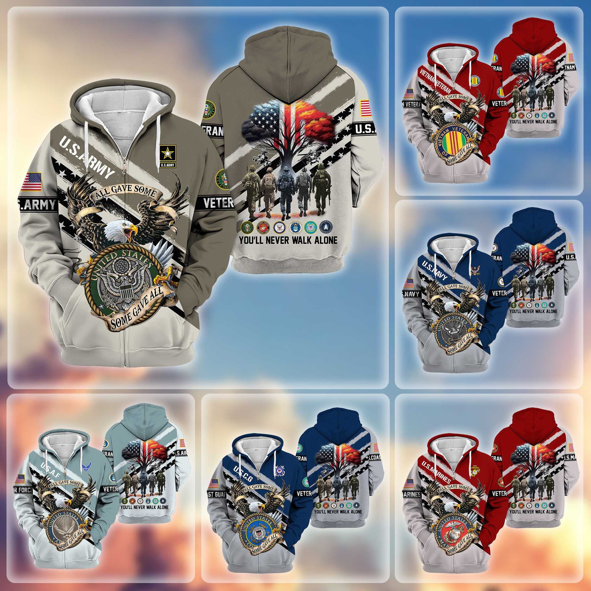 Premium All Gave Some Some Gave All US Veterans Zip Hoodie BPVC181001, Gifts For US Veterans, Gifts For Veterans Day