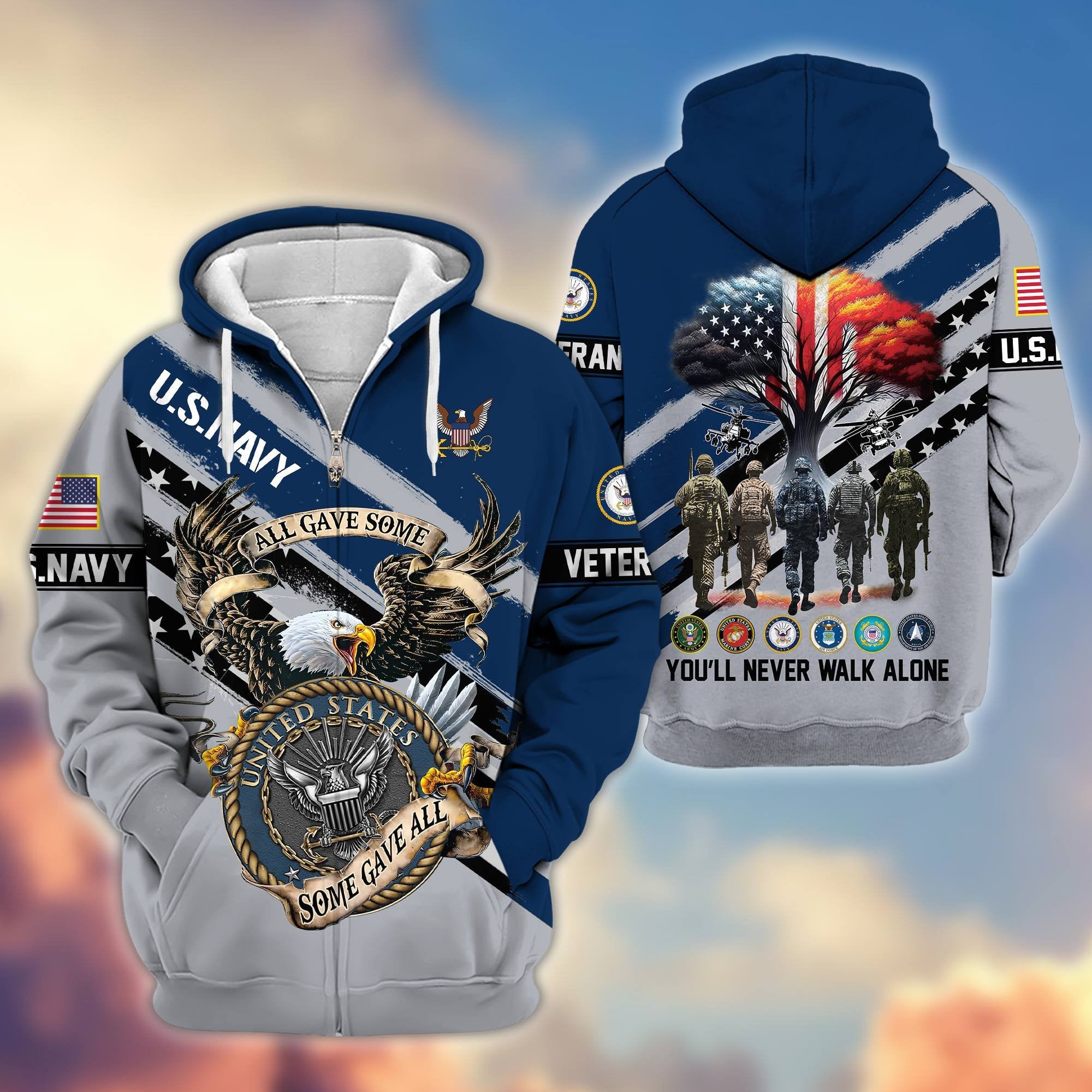 Premium All Gave Some Some Gave All US Veterans Zip Hoodie BPVC181001, Gifts For US Veterans, Gifts For Veterans Day