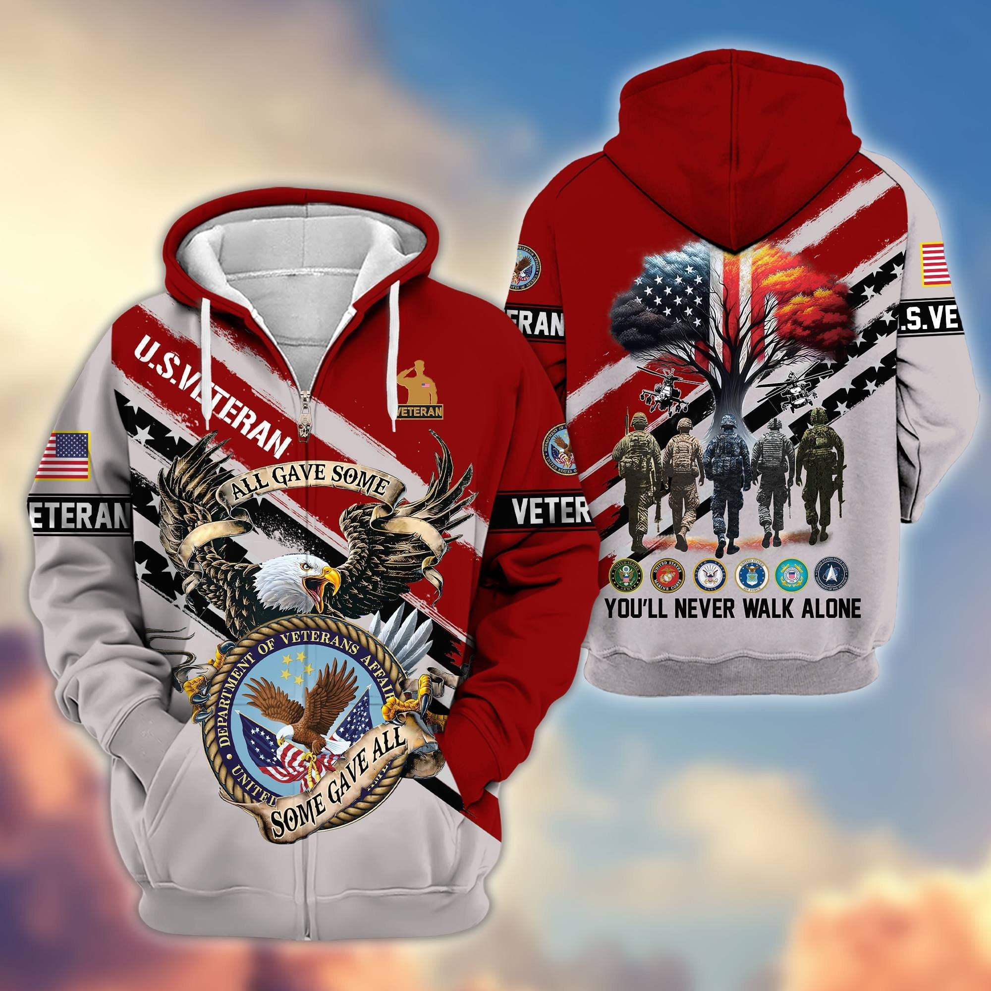 Premium All Gave Some Some Gave All US Veterans Zip Hoodie BPVC181001, Gifts For US Veterans, Gifts For Veterans Day