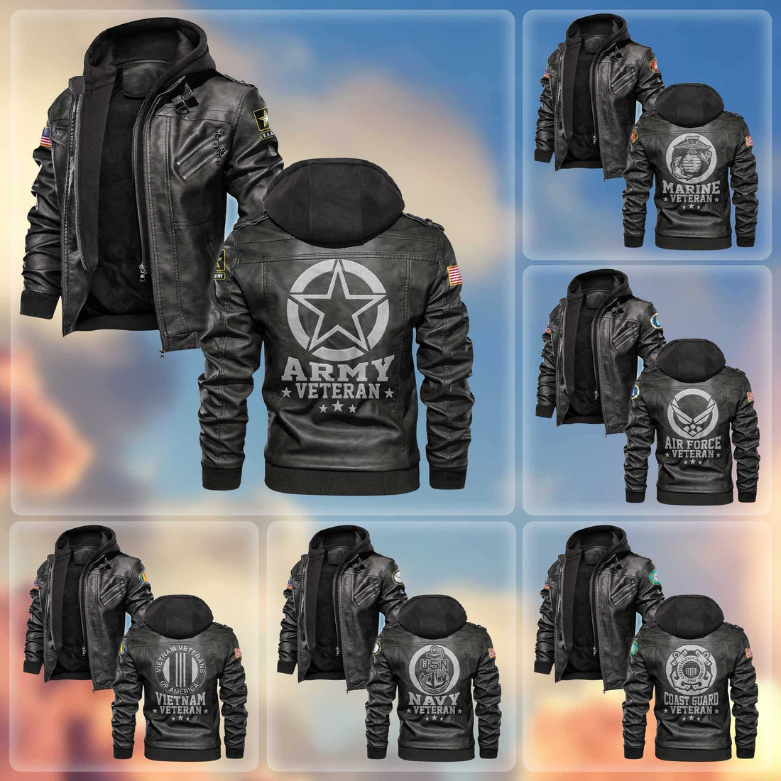 Premium US Veterans Leather Jacket APHN161011, Gifts For US Veterans