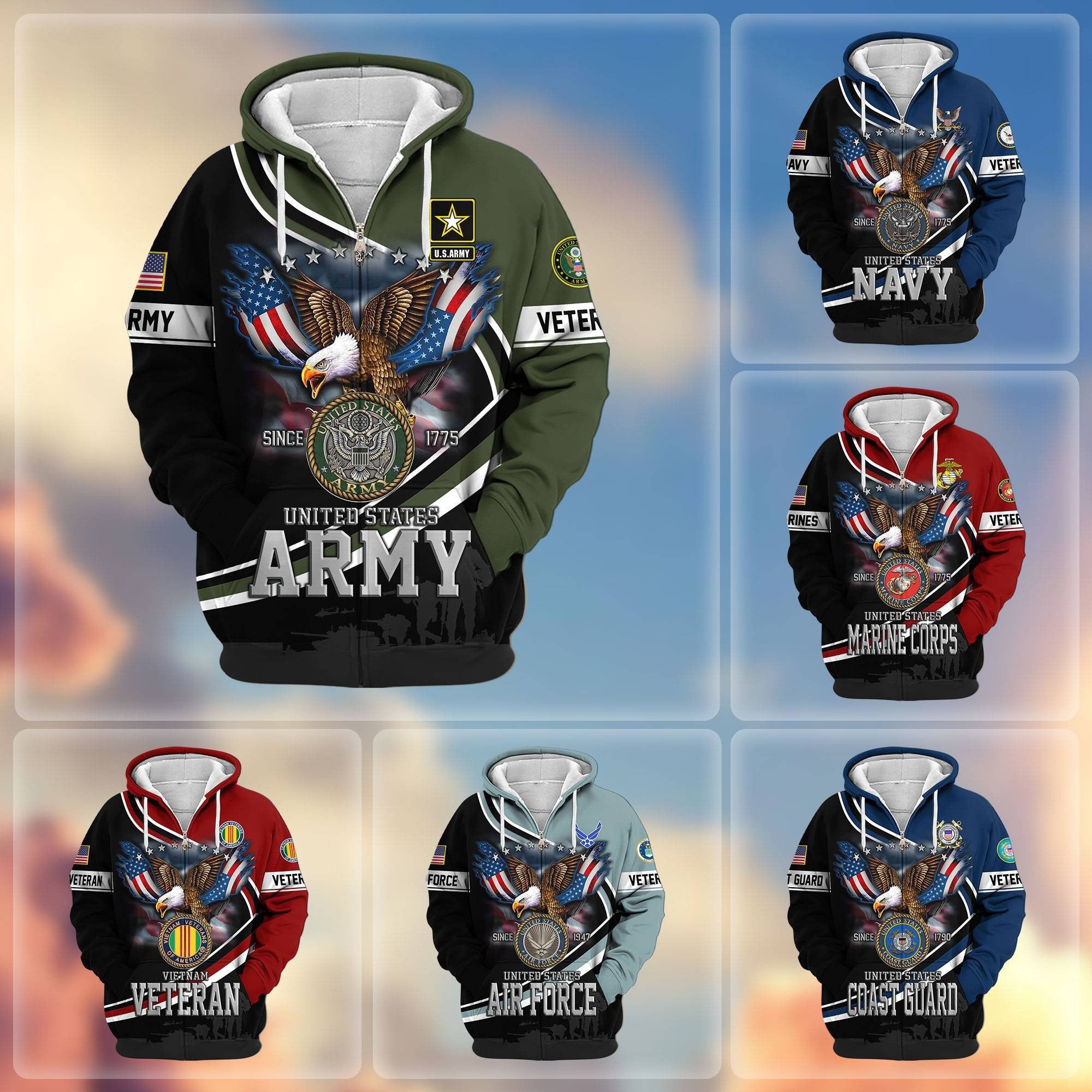 Premium US Veterans Zip Hoodie APHN211012, Gifts For US Veterans