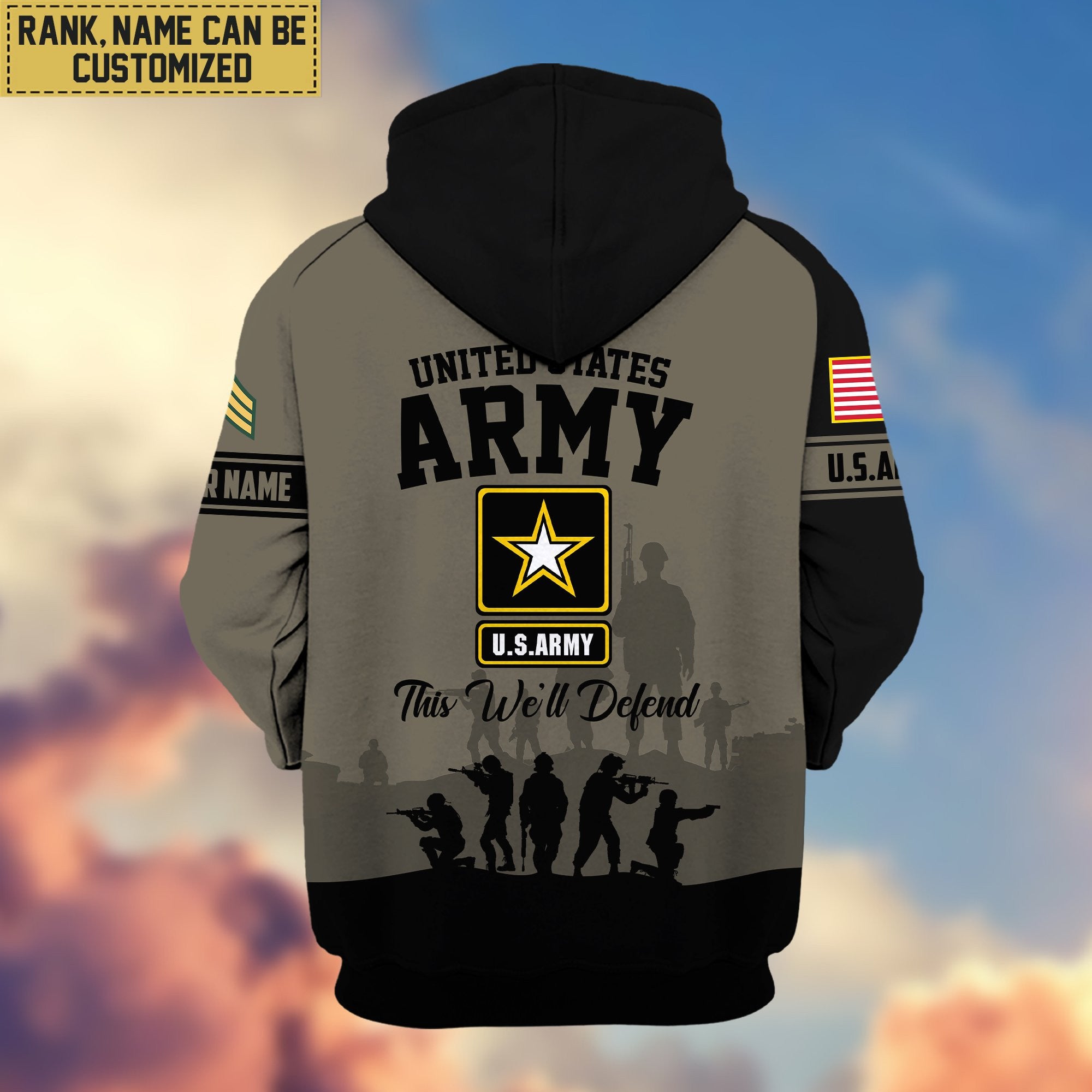Premium Custom Name, Rank US Army Veteran Zip Hoodie VPVC606001, Gifts For Army Veteran