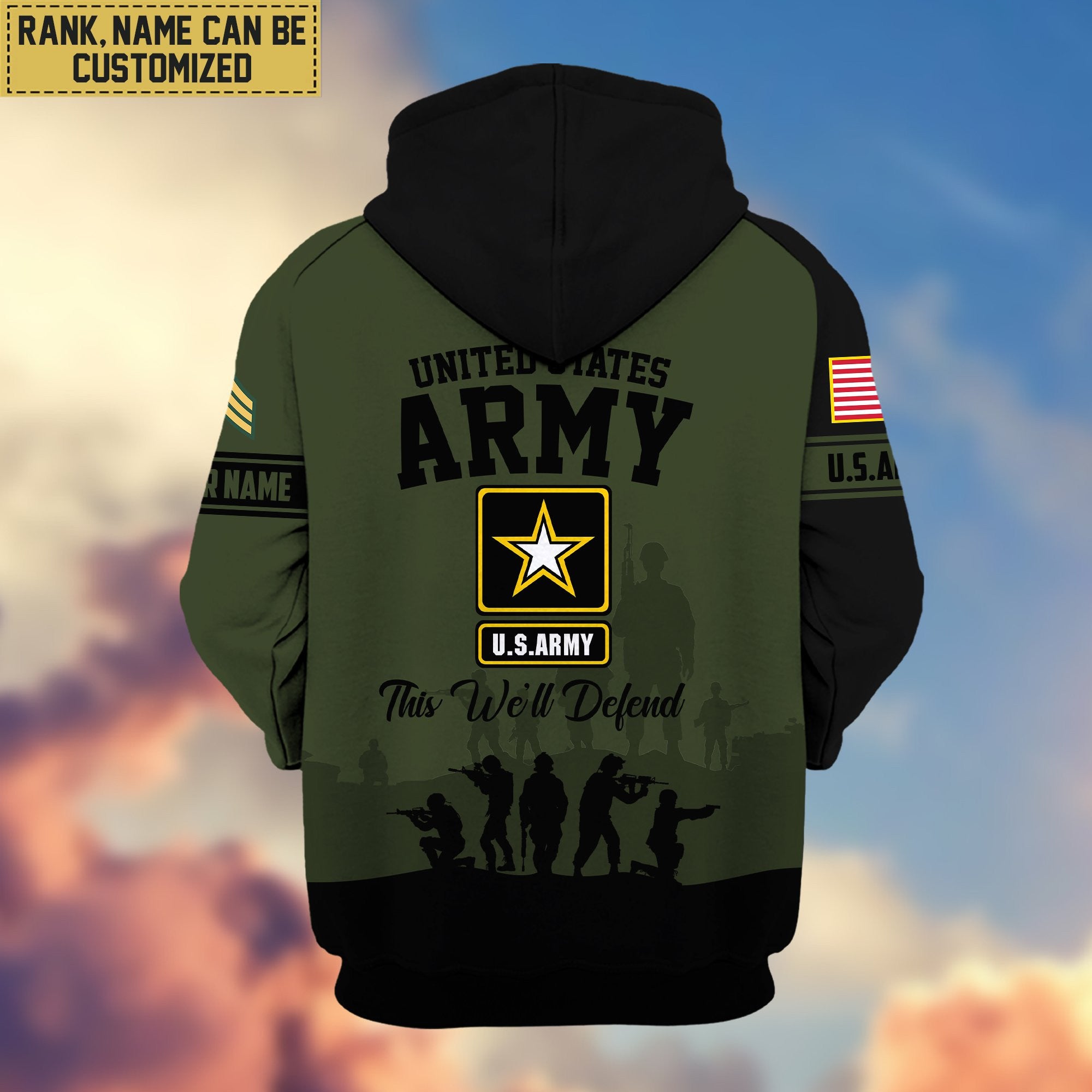 Premium Custom Name, Rank US Army Veteran Zip Hoodie VPVC606010, Gifts For Army Veteran