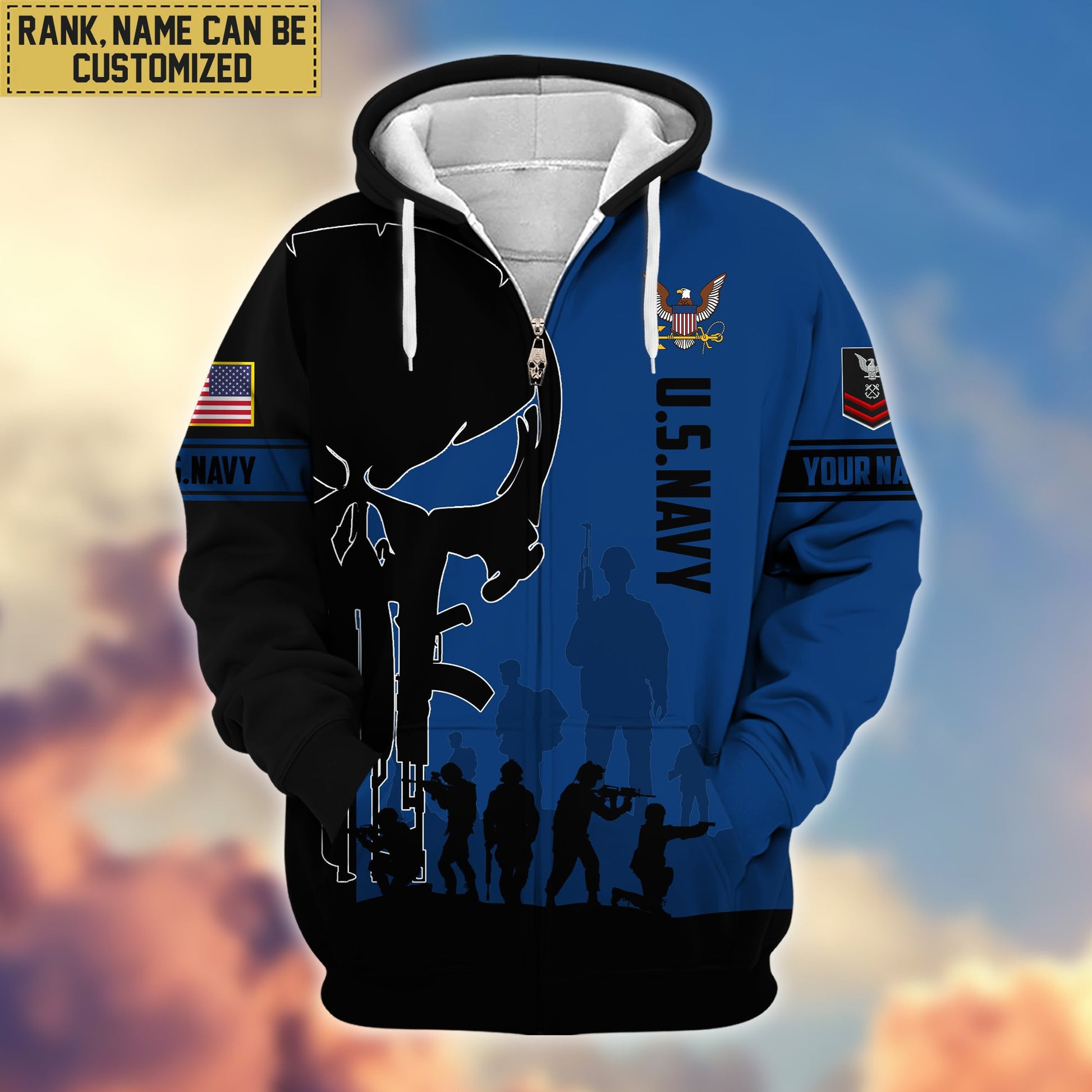 Premium Custom Name, Rank US Navy Veteran Zip Hoodie VPVC606002, Gifts For Navy Veteran