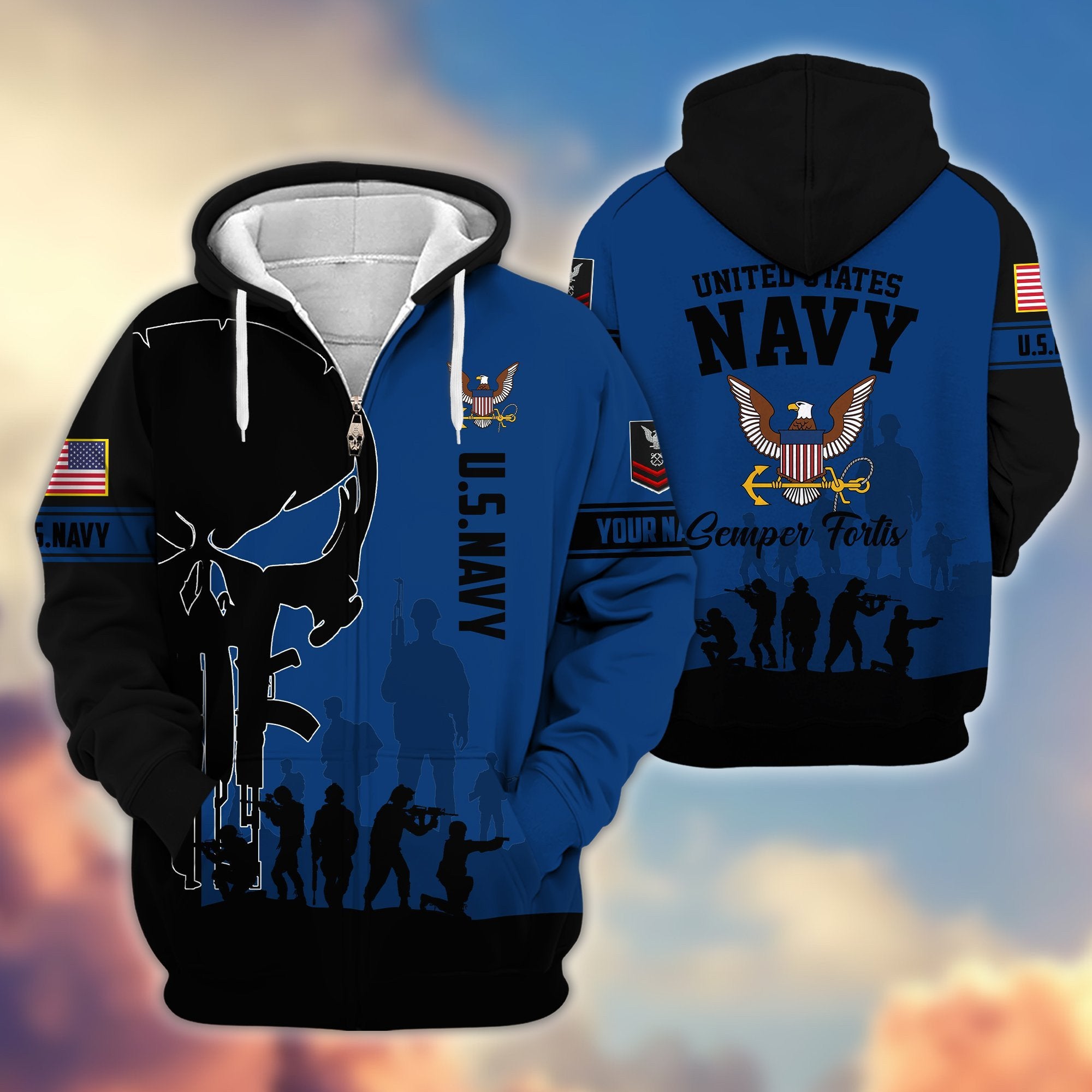 Premium Custom Name, Rank US Navy Veteran Zip Hoodie VPVC606002, Gifts For Navy Veteran