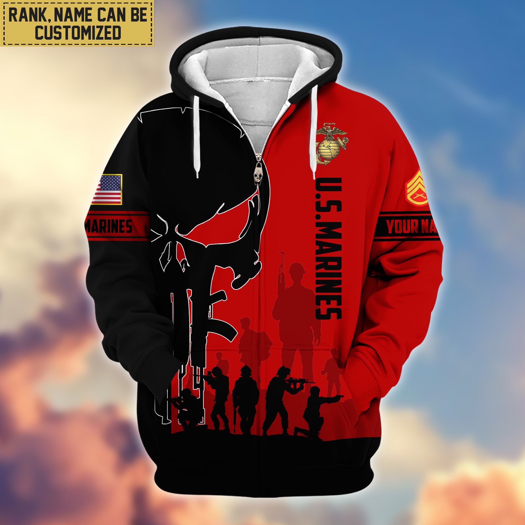 Premium Custom Name, Rank USMC Veteran Zip Hoodie VPVC606003, Gifts For Marine Veteran
