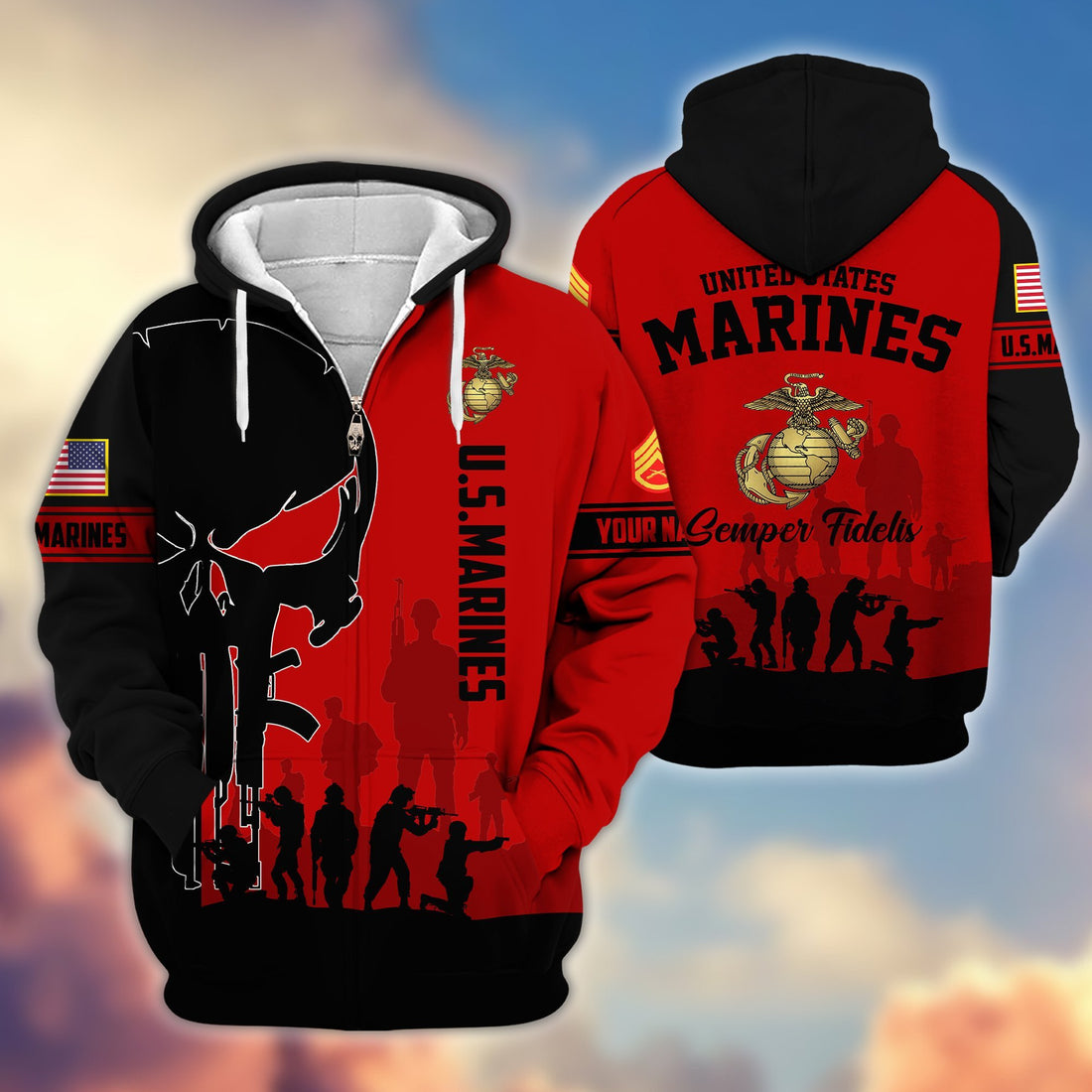 Premium Custom Name, Rank USMC Veteran Zip Hoodie VPVC606003, Gifts For Marine Veteran
