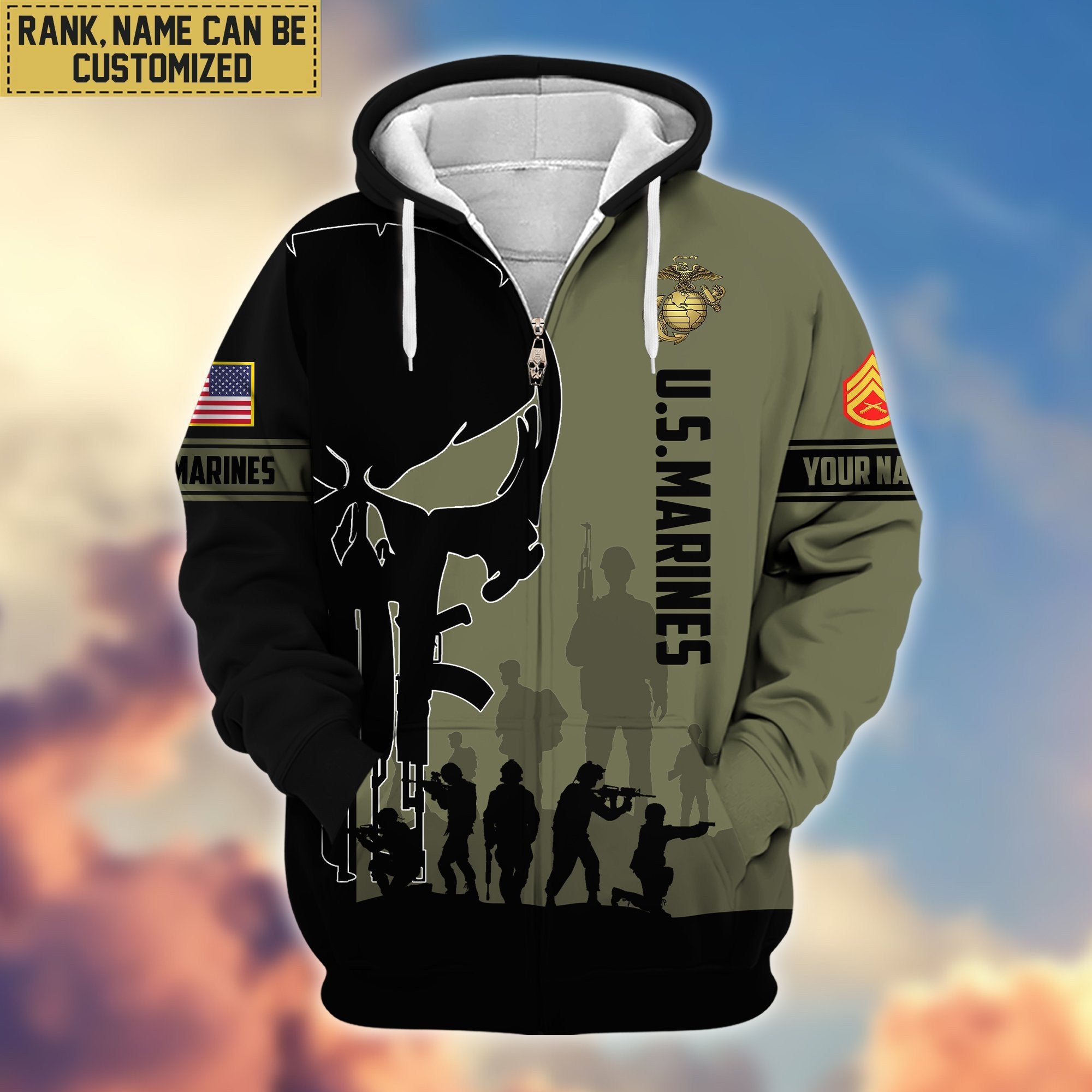 Premium Custom Name, Rank USMC Veteran Zip Hoodie VPVC606011, Gifts For Marine Veteran