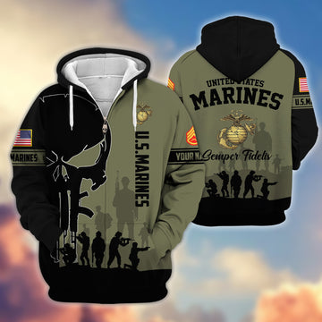 Premium Custom Name, Rank USMC Veteran Zip Hoodie VPVC606011, Gifts For Marine Veteran
