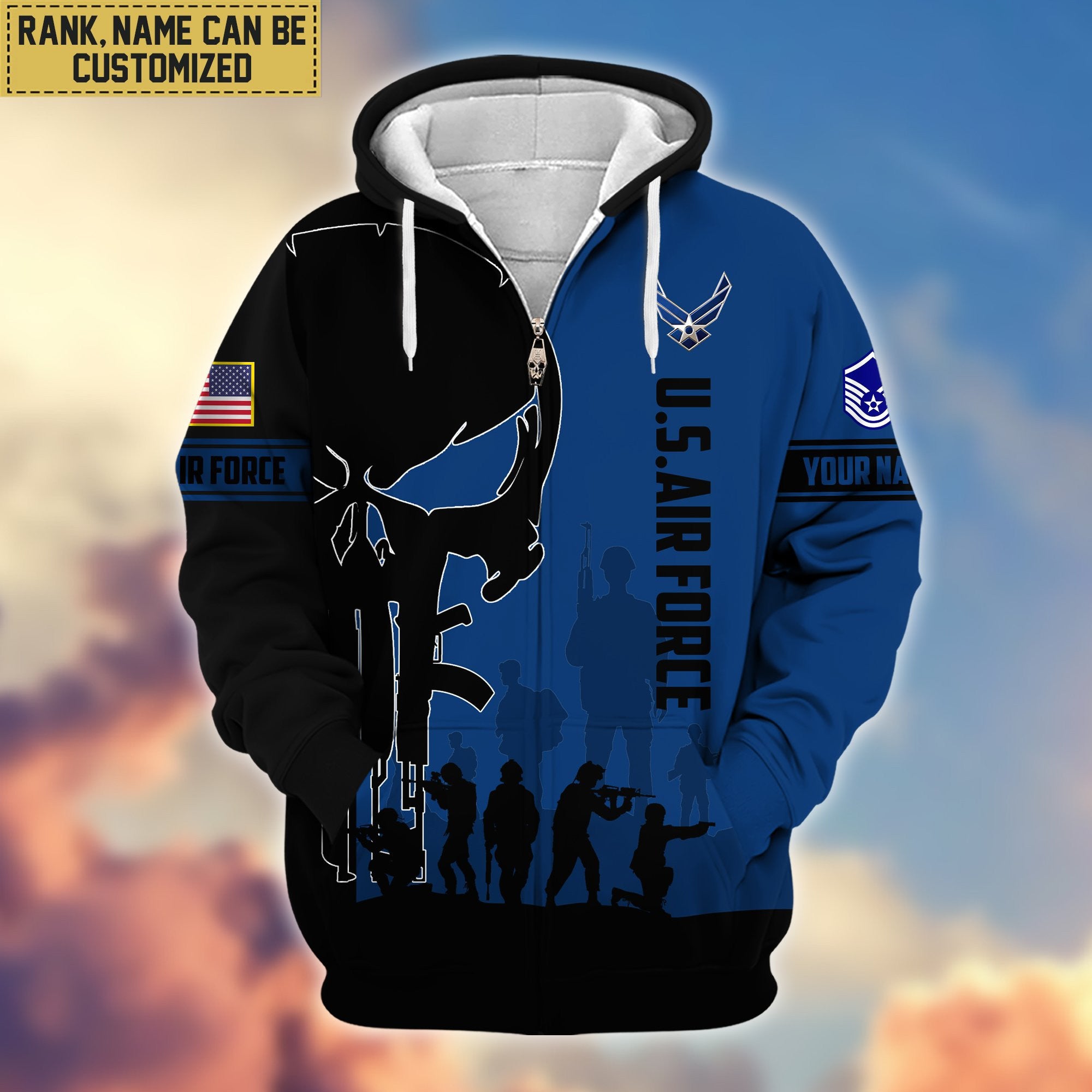 Premium Custom Name, Rank USAF Veteran Zip Hoodie VPVC606004, Gifts For Air Force Veteran