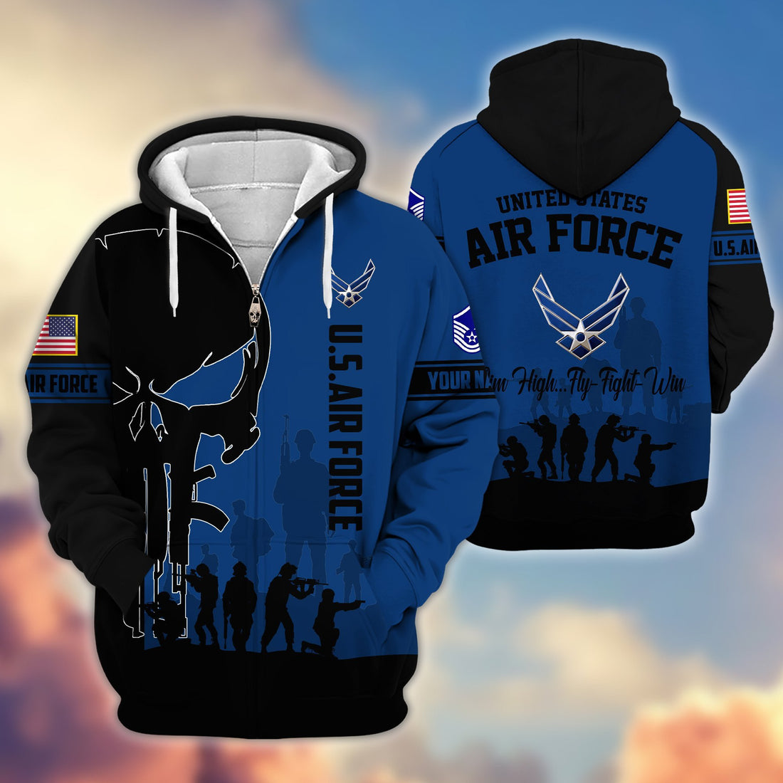 Premium Custom Name, Rank USAF Veteran Zip Hoodie VPVC606004, Gifts For Air Force Veteran