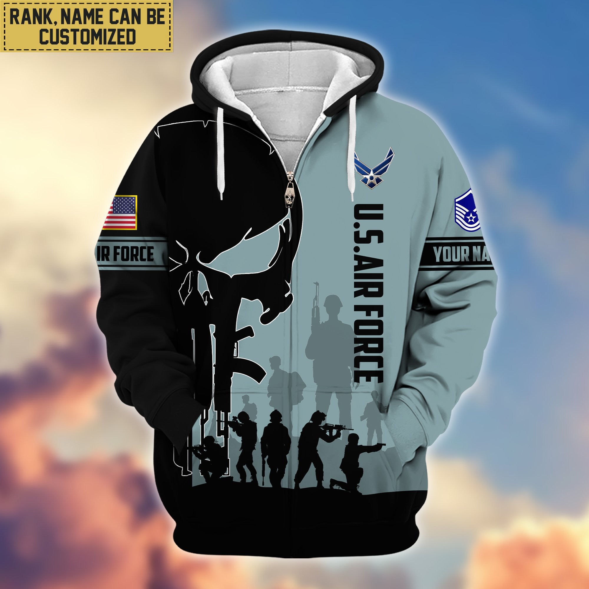 Premium Custom Name, Rank USAF Veteran Zip Hoodie VPVC606012, Gifts For Air Force Veteran