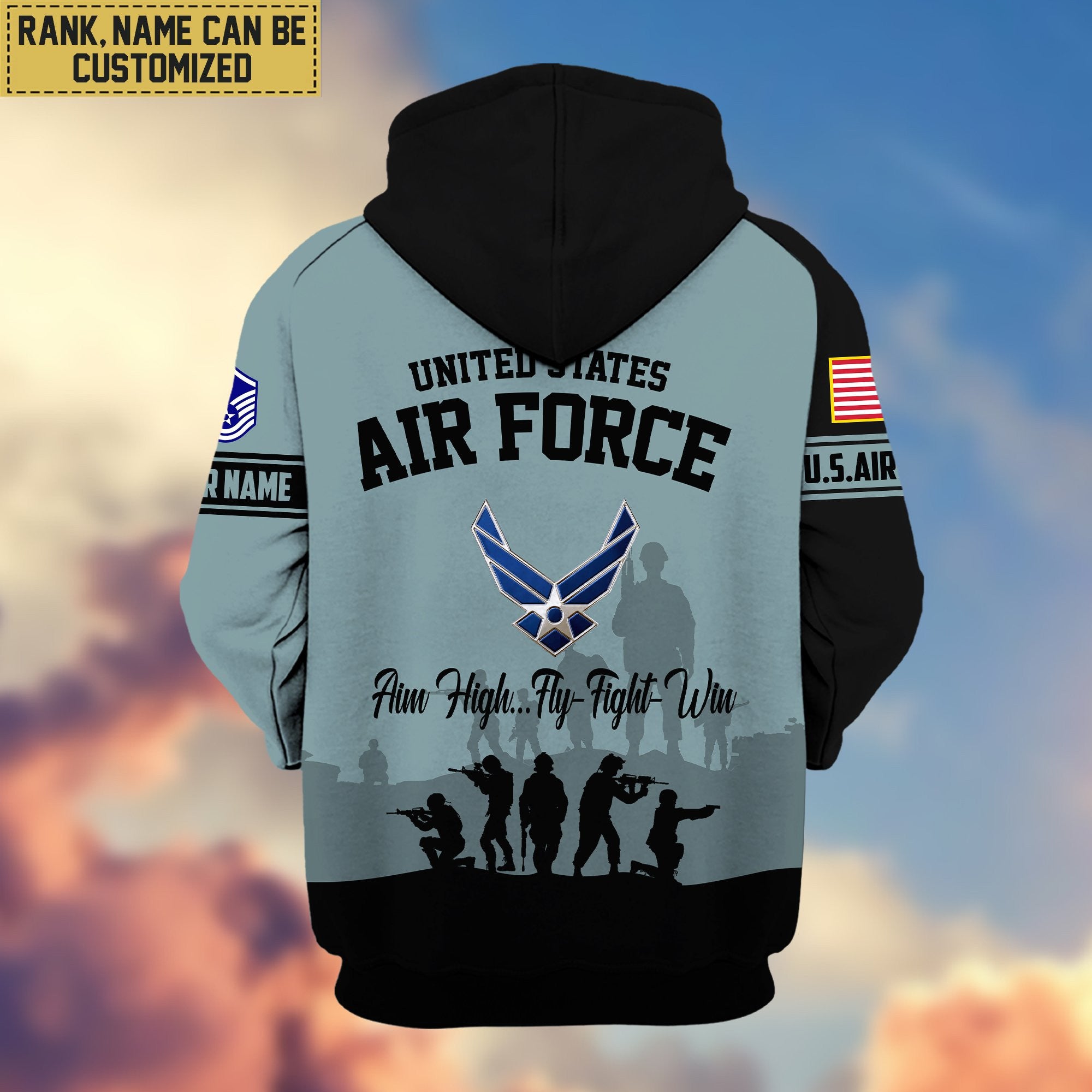 Premium Custom Name, Rank USAF Veteran Zip Hoodie VPVC606012, Gifts For Air Force Veteran