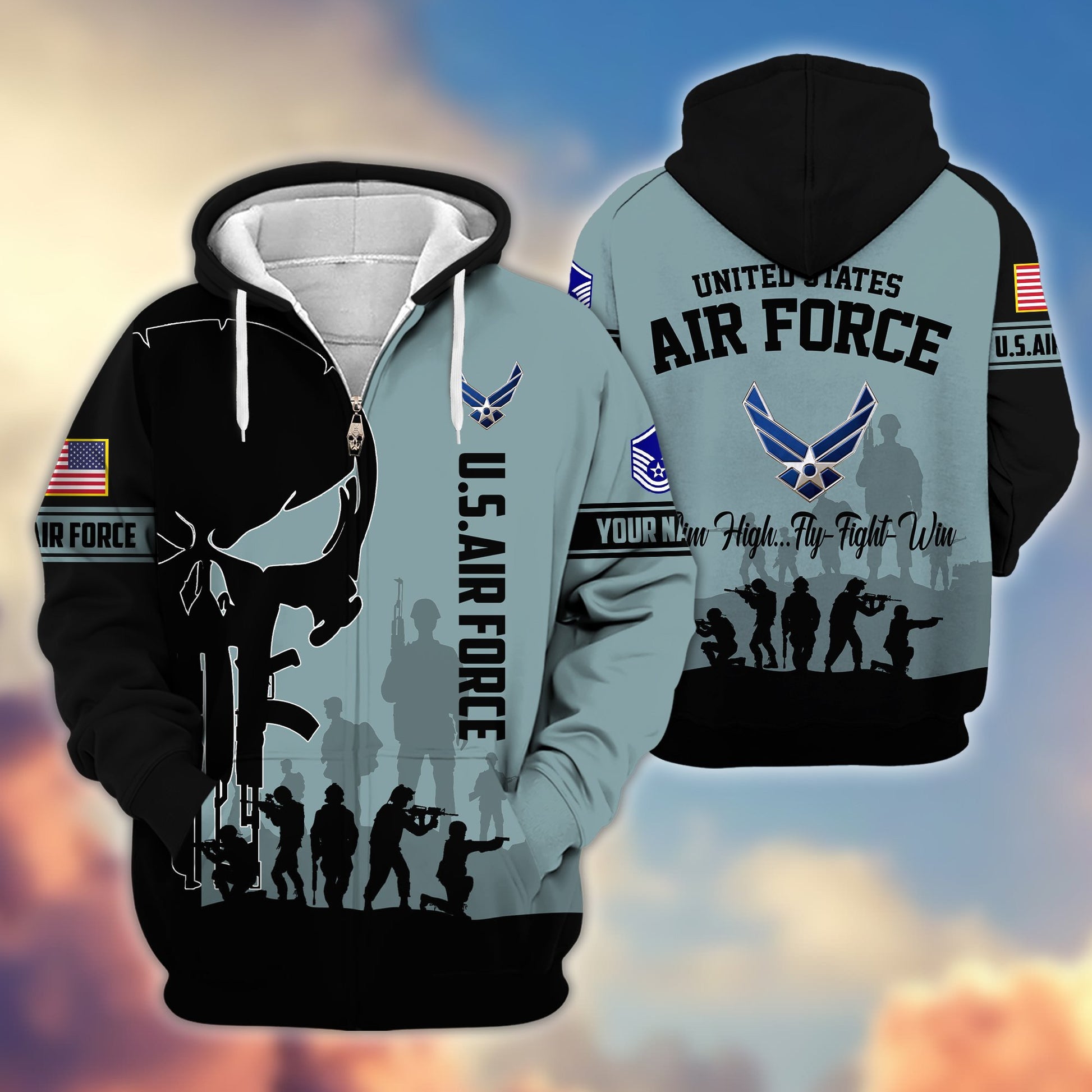 Premium Custom Name, Rank USAF Veteran Zip Hoodie VPVC606012, Gifts For Air Force Veteran