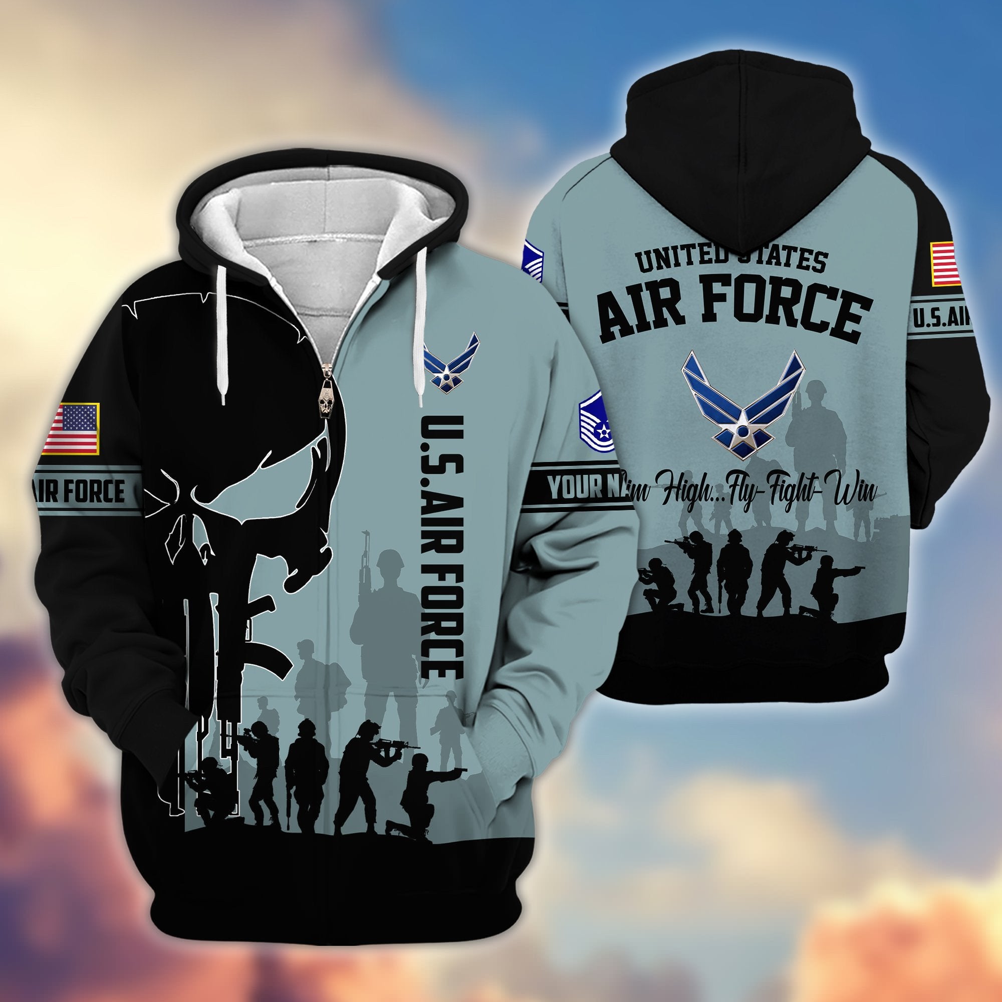 Premium Custom Name, Rank USAF Veteran Zip Hoodie VPVC606012, Gifts For Air Force Veteran