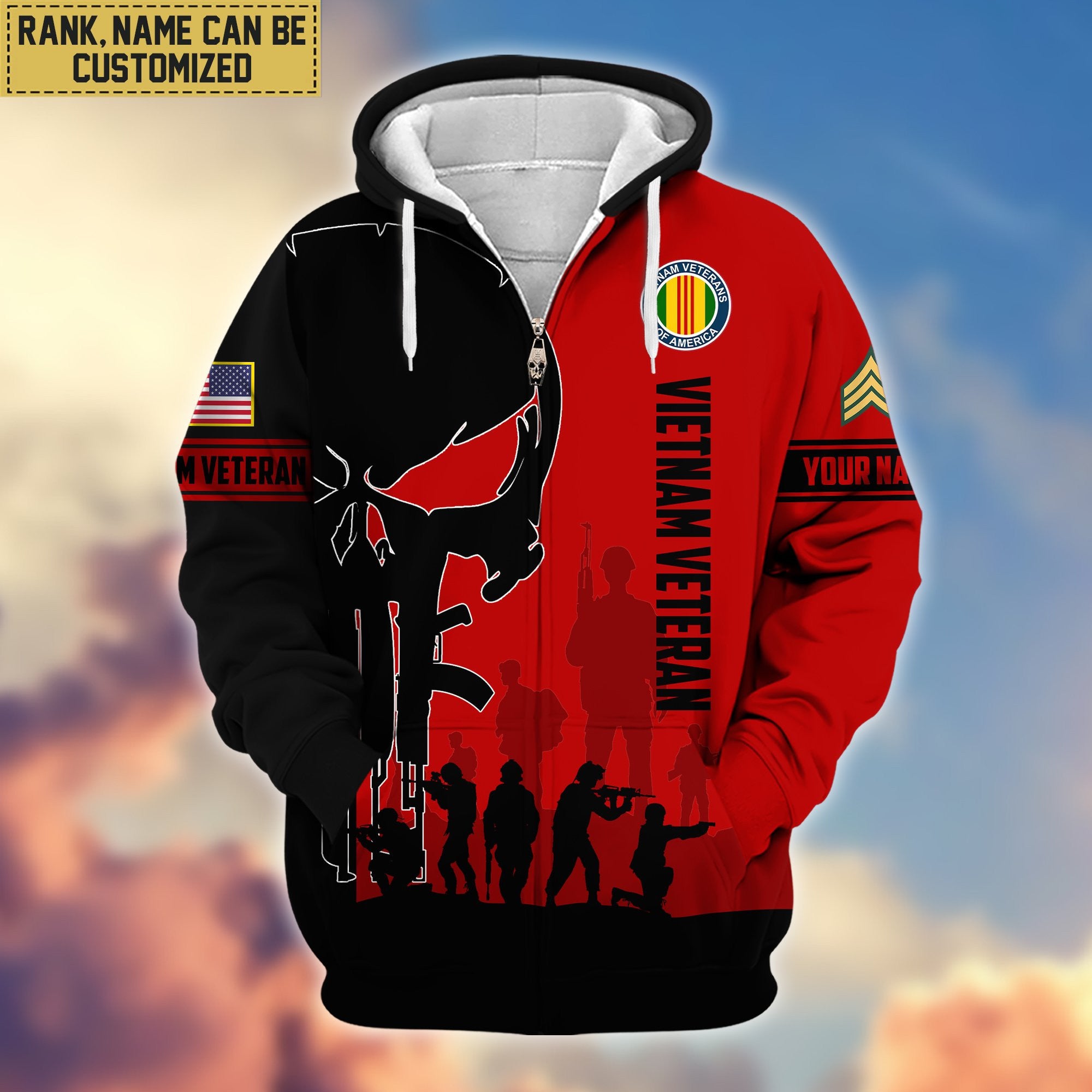 Premium Custom Name, Rank Vietnam Veteran Zip Hoodie VPVC606006, Gifts For Vietnam Veteran
