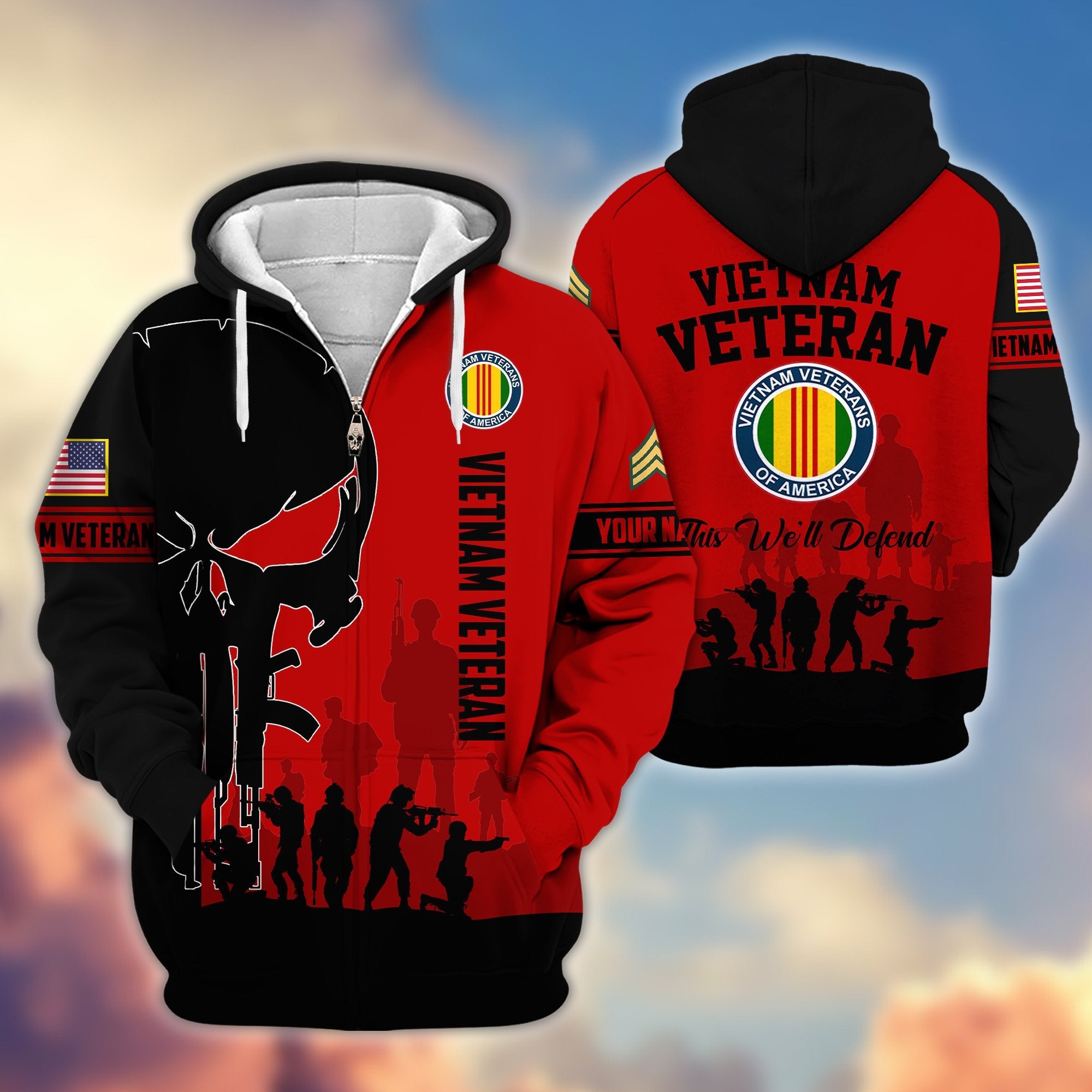 Premium Custom Name, Rank Vietnam Veteran Zip Hoodie VPVC606006, Gifts For Vietnam Veteran
