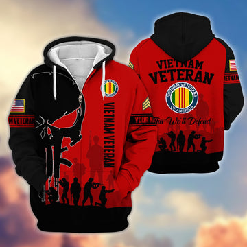 Premium Custom Name, Rank Vietnam Veteran Zip Hoodie VPVC606006, Gifts For Vietnam Veteran