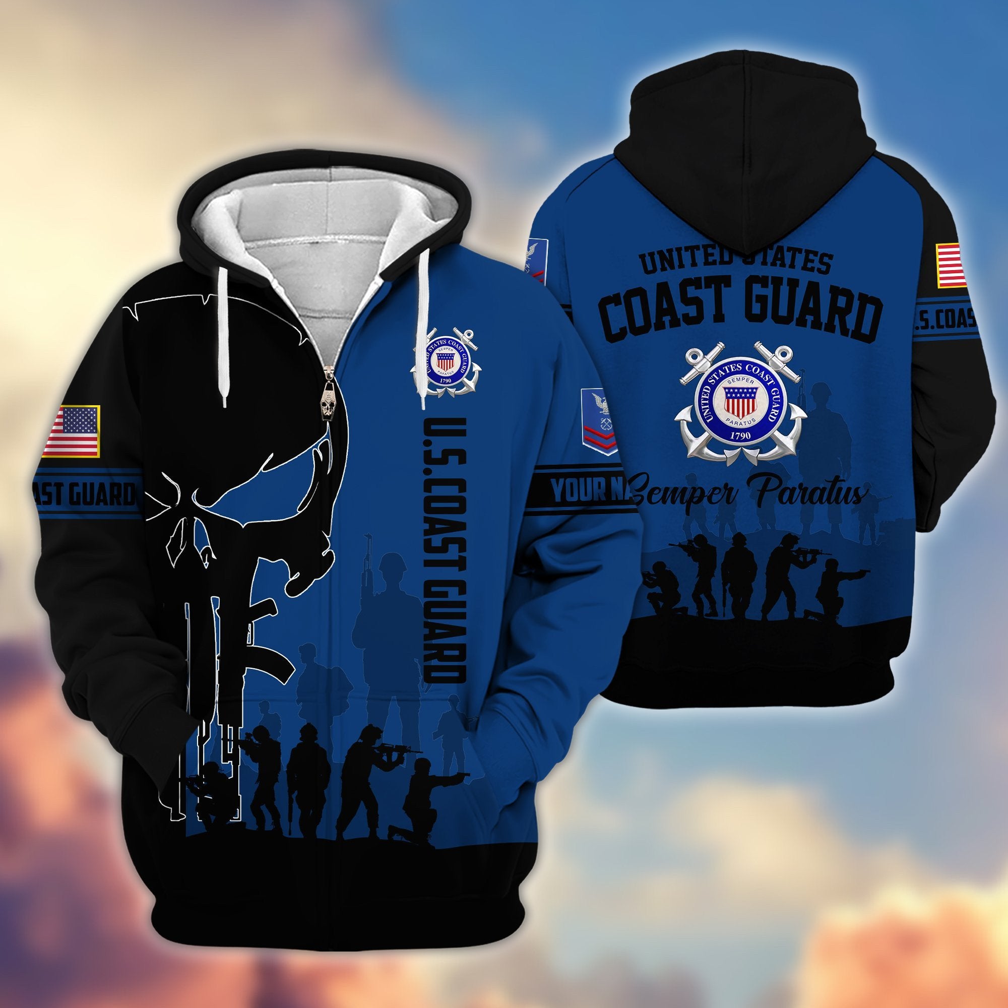 Premium Custom Name, Rank USCG Veteran Zip Hoodie VPVC606005, Gifts For Coast Guard Veteran