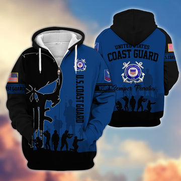Premium Custom Name, Rank USCG Veteran Zip Hoodie VPVC606005, Gifts For Coast Guard Veteran