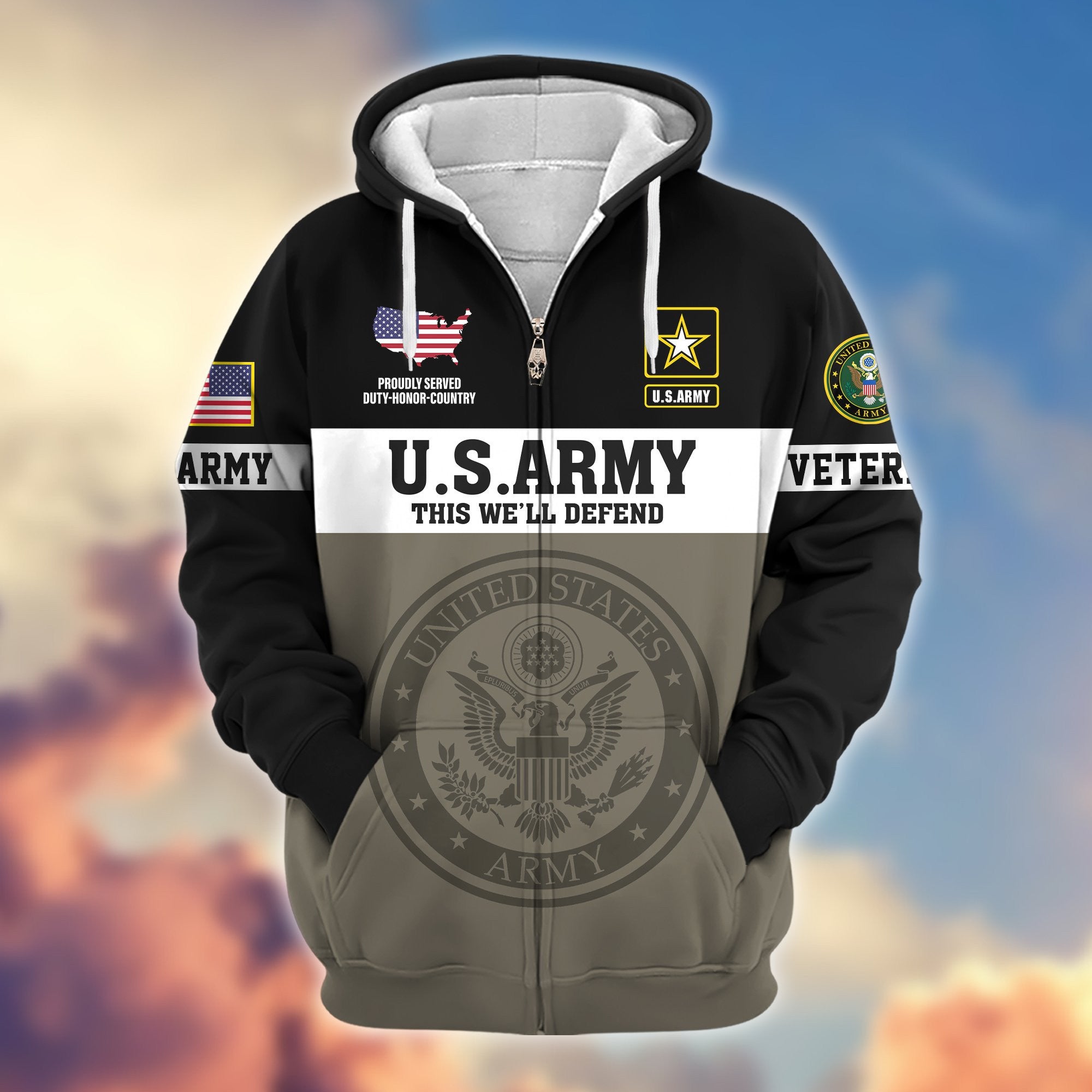 Premium US Army Veteran Zip Hoodie VPVC606101, Gifts For Army Veteran