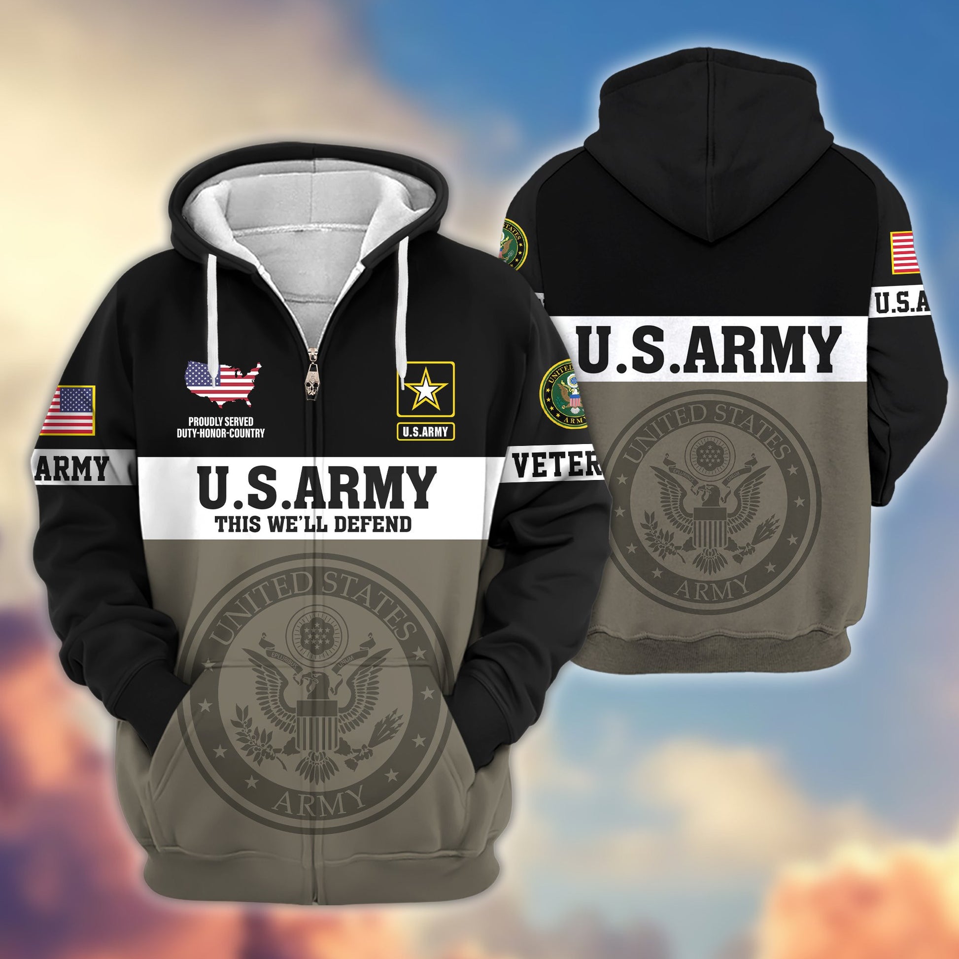 Premium US Army Veteran Zip Hoodie VPVC606101, Gifts For Army Veteran
