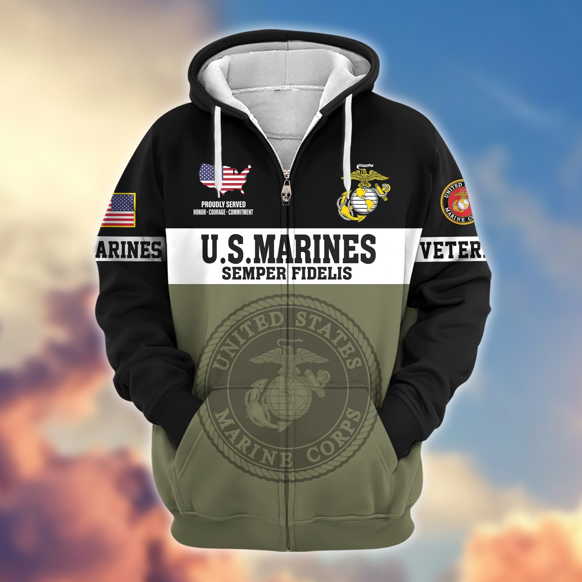 Premium USMC Veteran Zip Hoodie VPVC606103, Gifts For Marine Veteran