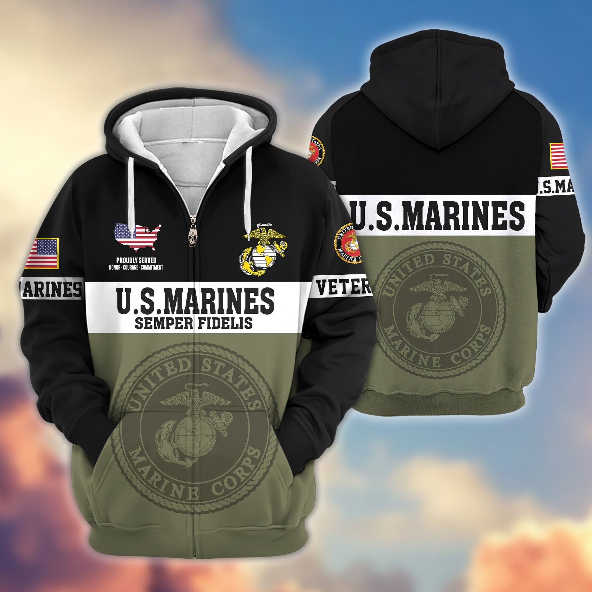 Premium USMC Veteran Zip Hoodie VPVC606103, Gifts For Marine Veteran