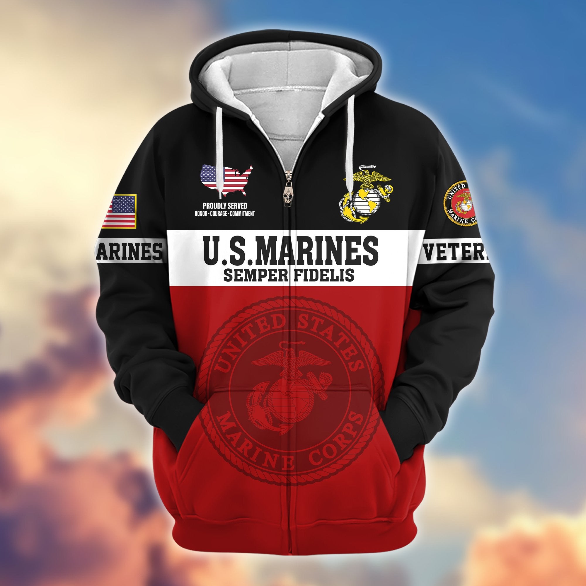Premium USMC Veteran Zip Hoodie VPVC606110, Gifts For Marine Veteran