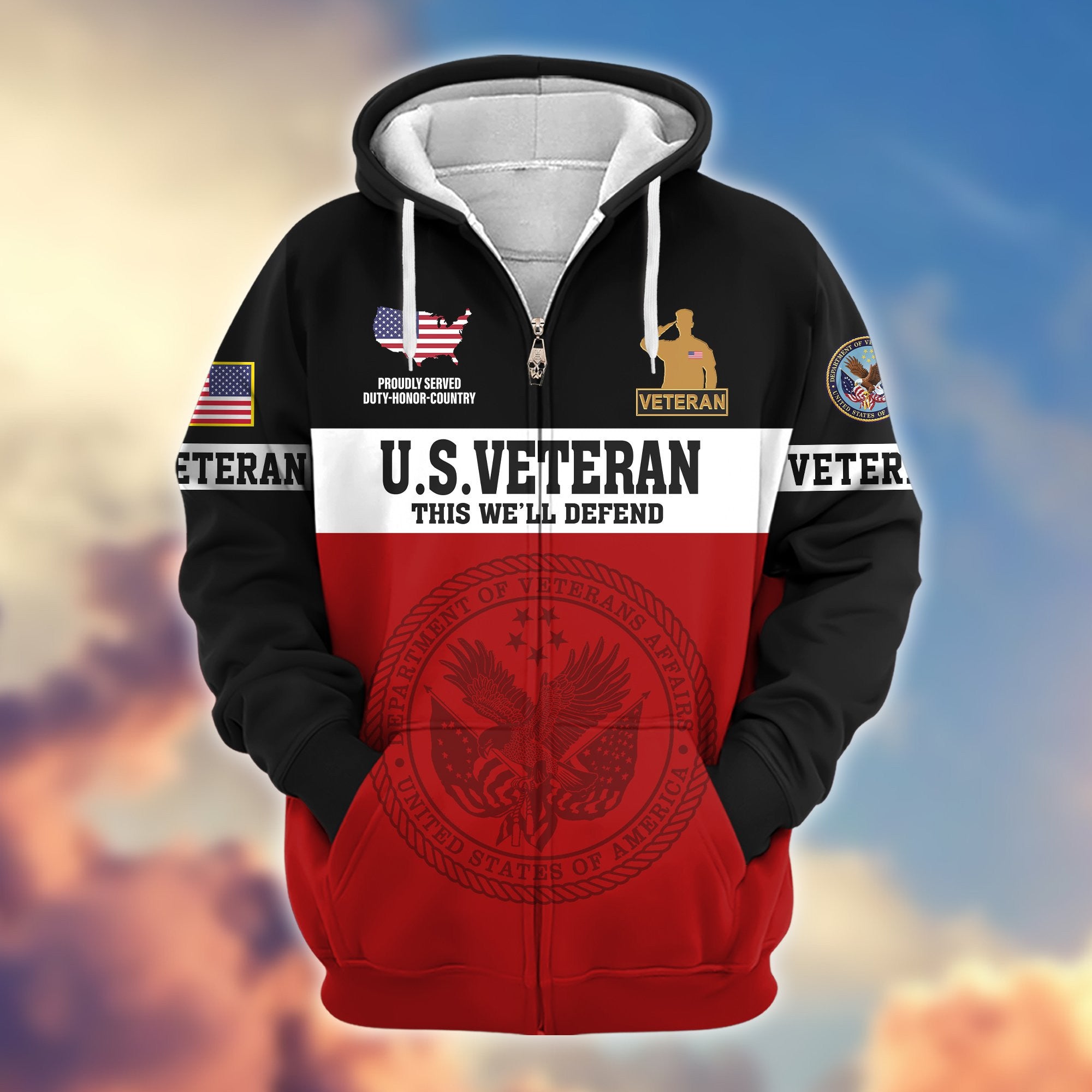 Premium US Veteran Zip Hoodie VPVC606107, Gifts For US Veteran