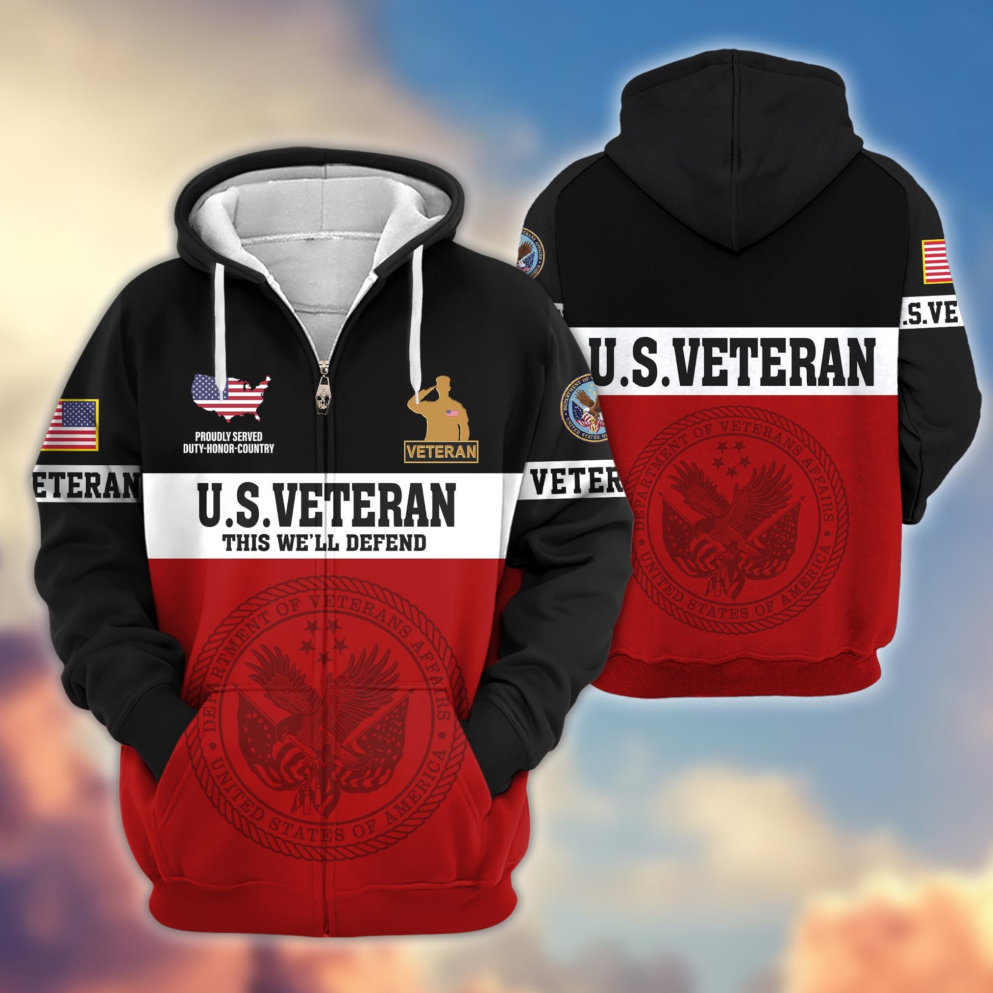 Premium US Veteran Zip Hoodie VPVC606107, Gifts For US Veteran